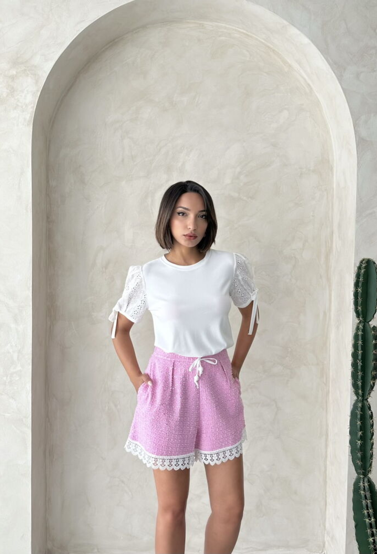 Guipure Detail Sequin Denim Shorts - Brand: Topshow - Women & Kids, Baby Clothes Wholesale - TheBS Women