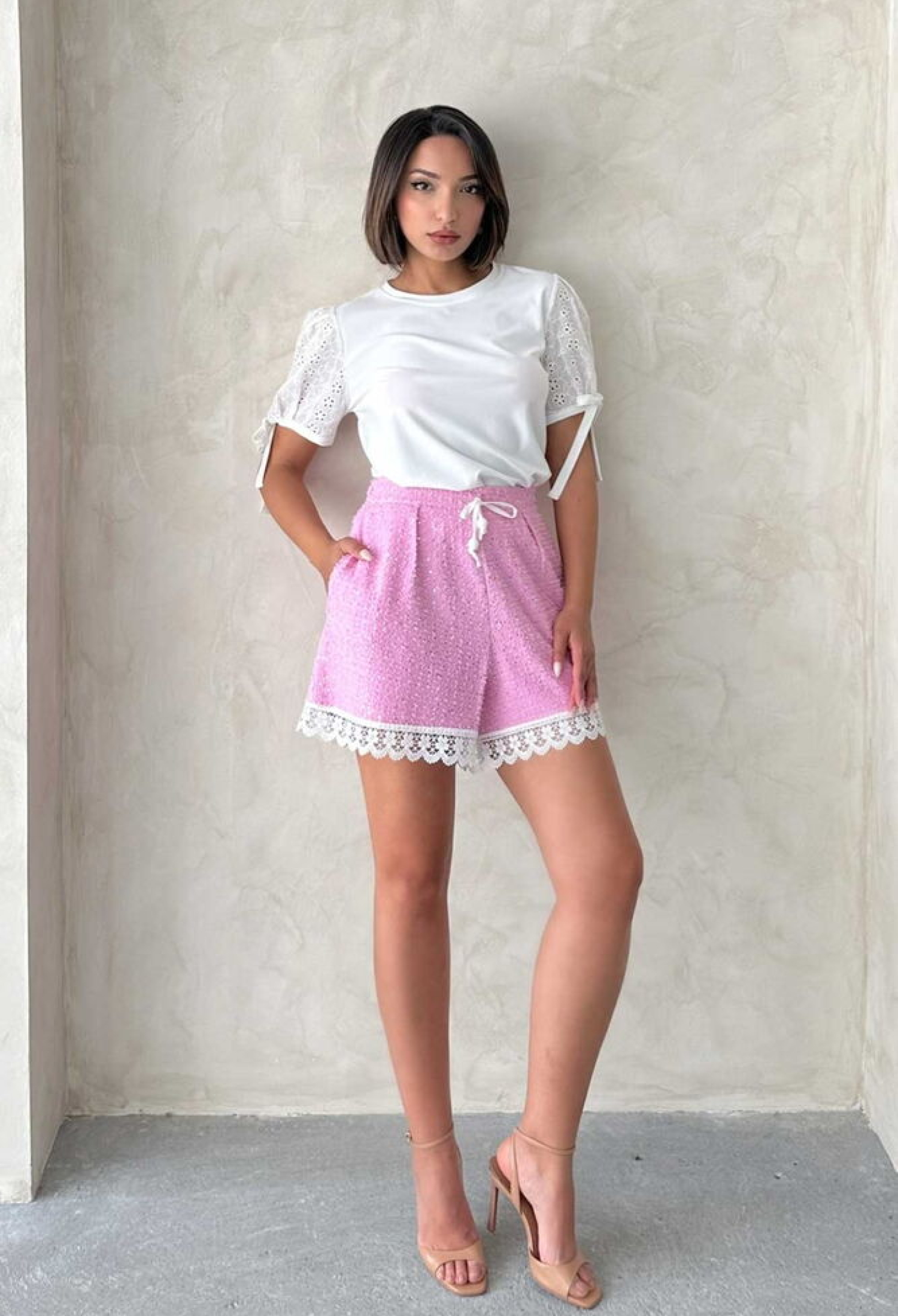 Guipure Detail Sequin Denim Shorts - Brand: Topshow - Women & Kids, Baby Clothes Wholesale - TheBS Women