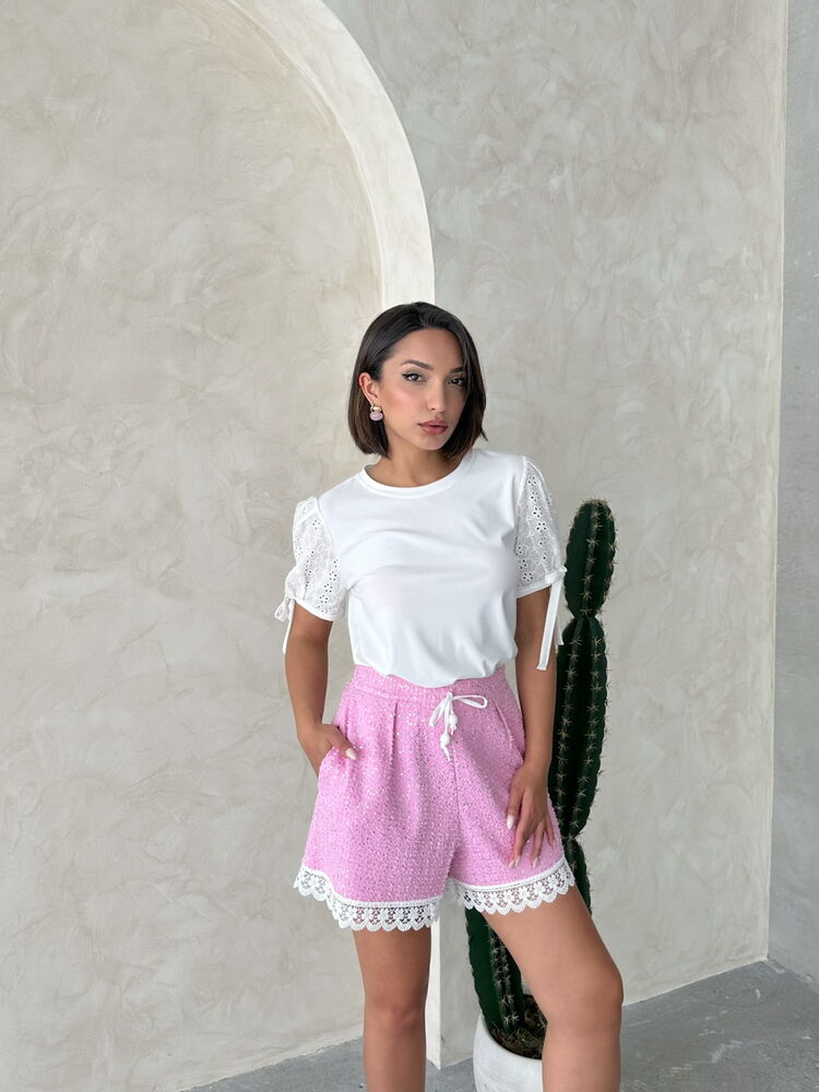 Guipure Detail Sequin Denim Shorts – Brand: Topshow – Women & Kids, Baby Clothes Wholesale – TheBS Women