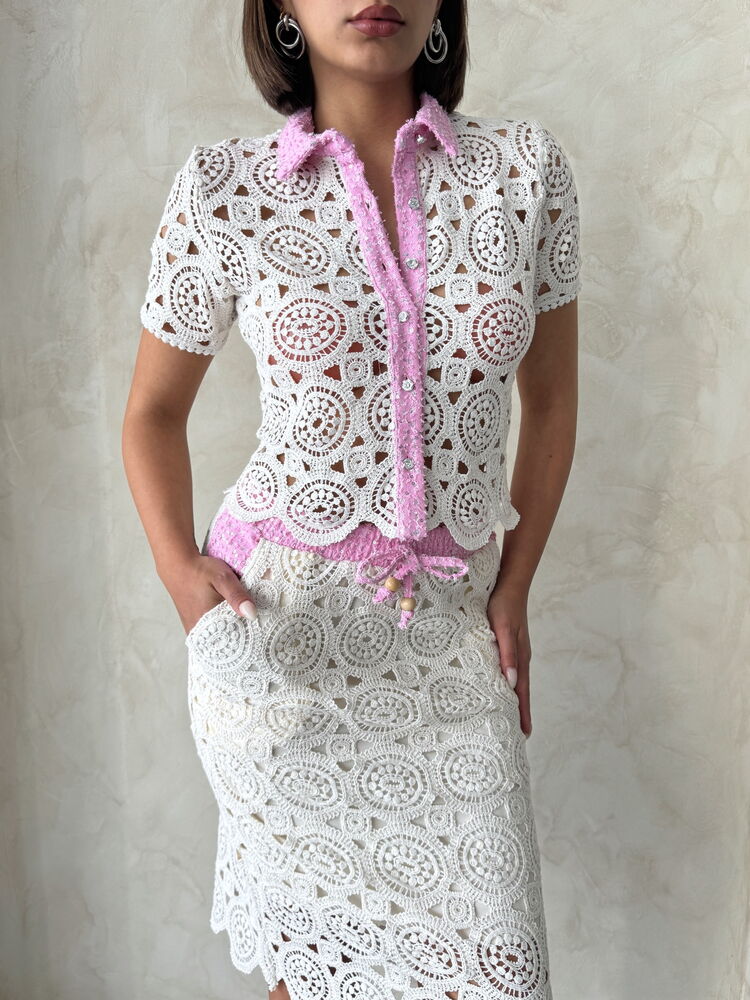 Denim Detailed Lace Shirt – Raw – Brand: Topshow – Women & Kids, Baby Clothes Wholesale – TheBS Women