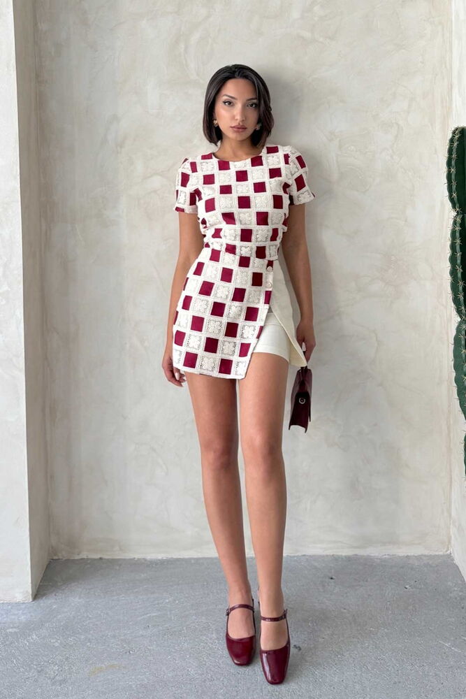 Lace Detailed Shorts – Stone Burgundy – Brand: Topshow – Women & Kids, Baby Clothes Wholesale – TheBS Women