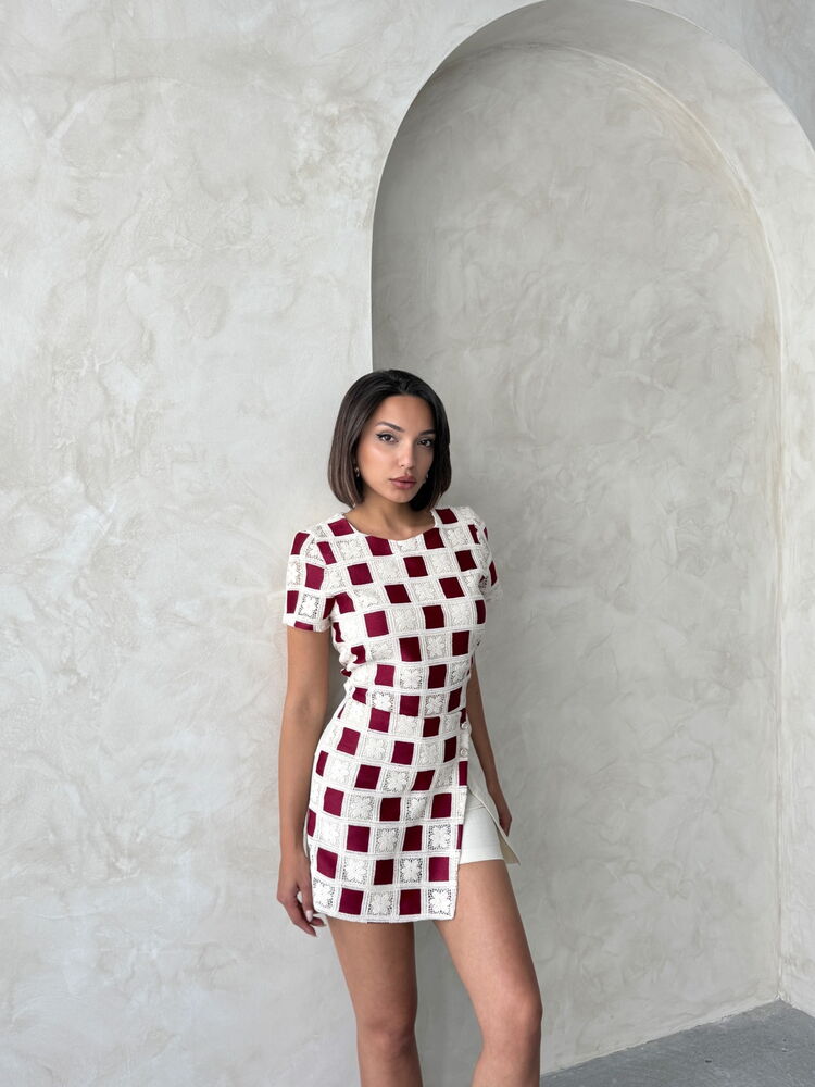 Lace Detailed Shorts – Stone Burgundy – Brand: Topshow – Women & Kids, Baby Clothes Wholesale – TheBS Women