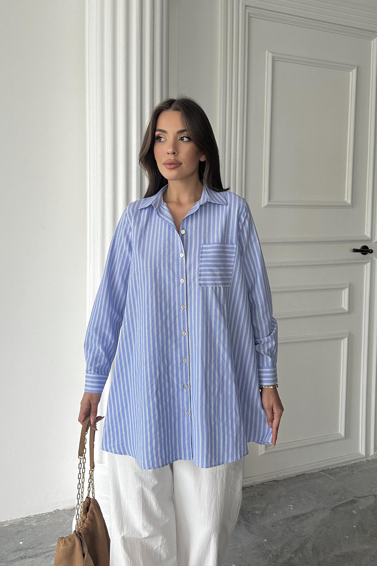 Wholesale Blue Striped Long Shirt – Brand: Elisa – Women & Kids, Baby Clothes Wholesale – TheBS Women