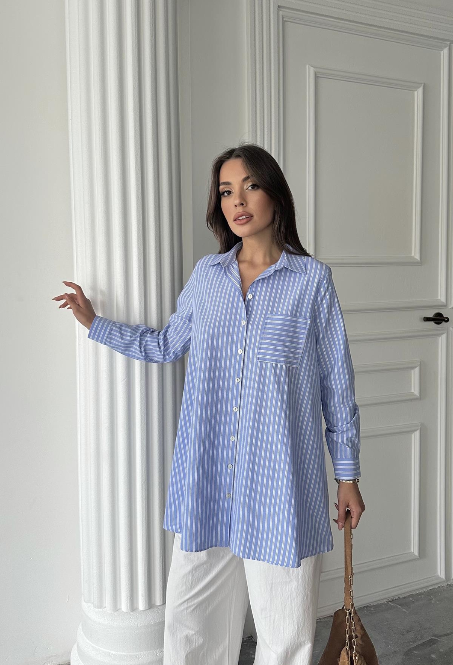 Wholesale Blue Striped Long Shirt - Brand: Elisa - Women & Kids, Baby Clothes Wholesale - TheBS Women