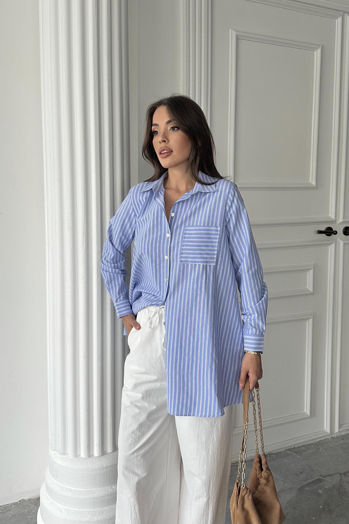 Wholesale Blue Striped Long Shirt – Brand: Elisa – Women & Kids, Baby Clothes Wholesale – TheBS Women