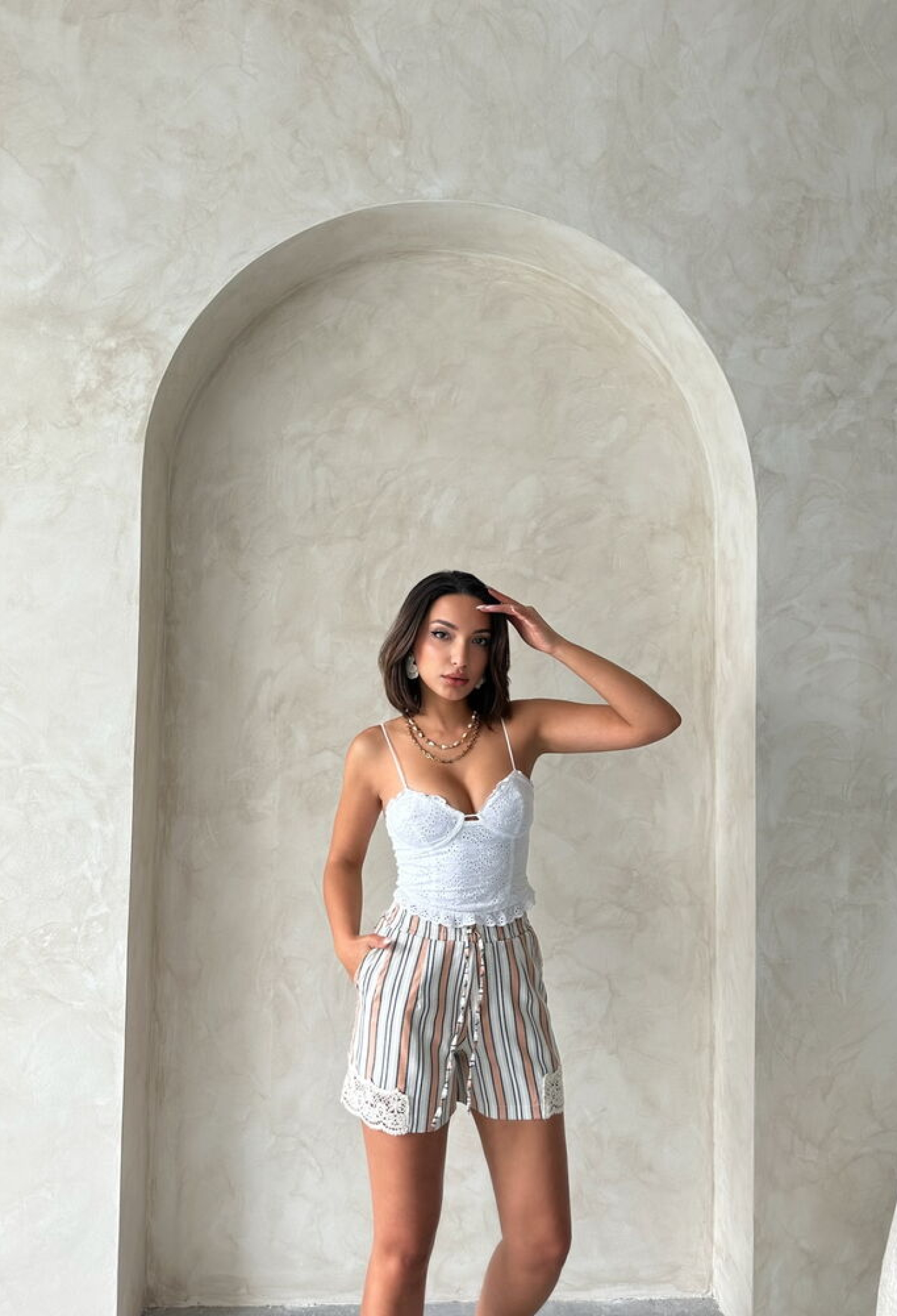 Leg Lace Striped Shorts - Powder - Brand: Topshow - Women & Kids, Baby Clothes Wholesale - TheBS Women