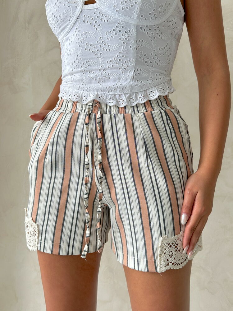 Leg Lace Striped Shorts – Powder – Brand: Topshow – Women & Kids, Baby Clothes Wholesale – TheBS Women