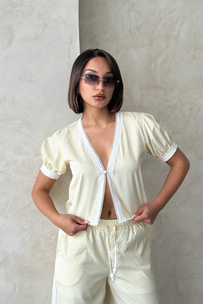 Guipure Detailed Striped Blouse - Brand: Topshow - Women & Kids, Baby Clothes Wholesale - TheBS Women