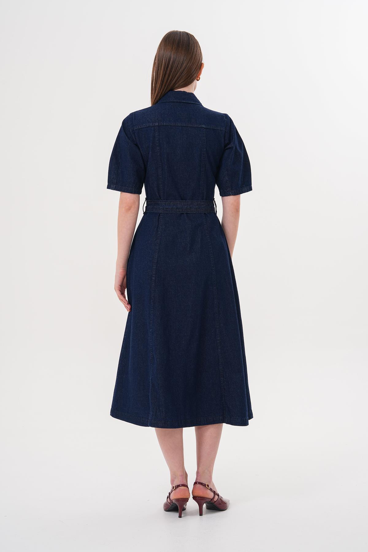 Snap Button Detailed Waist Belted Dress Rins Wash - Brand: Levure - Women & Kids, Baby Clothes Wholesale - TheBS Women Snap Button Detailed Waist Belted Dress Rins Wash - Brand: Levure - Women & Kids, Baby Clothes Wholesale - TheBS Women