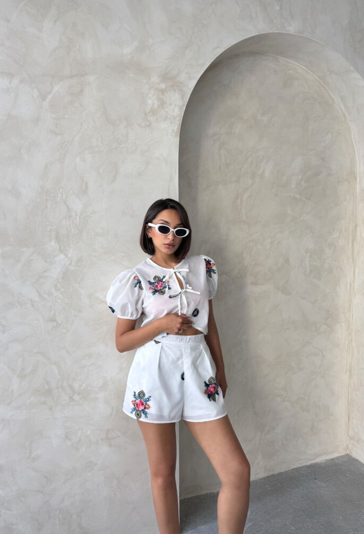 Embroidered Voile Shorts - Cream - Brand: Topshow - Women & Kids, Baby Clothes Wholesale - TheBS Women