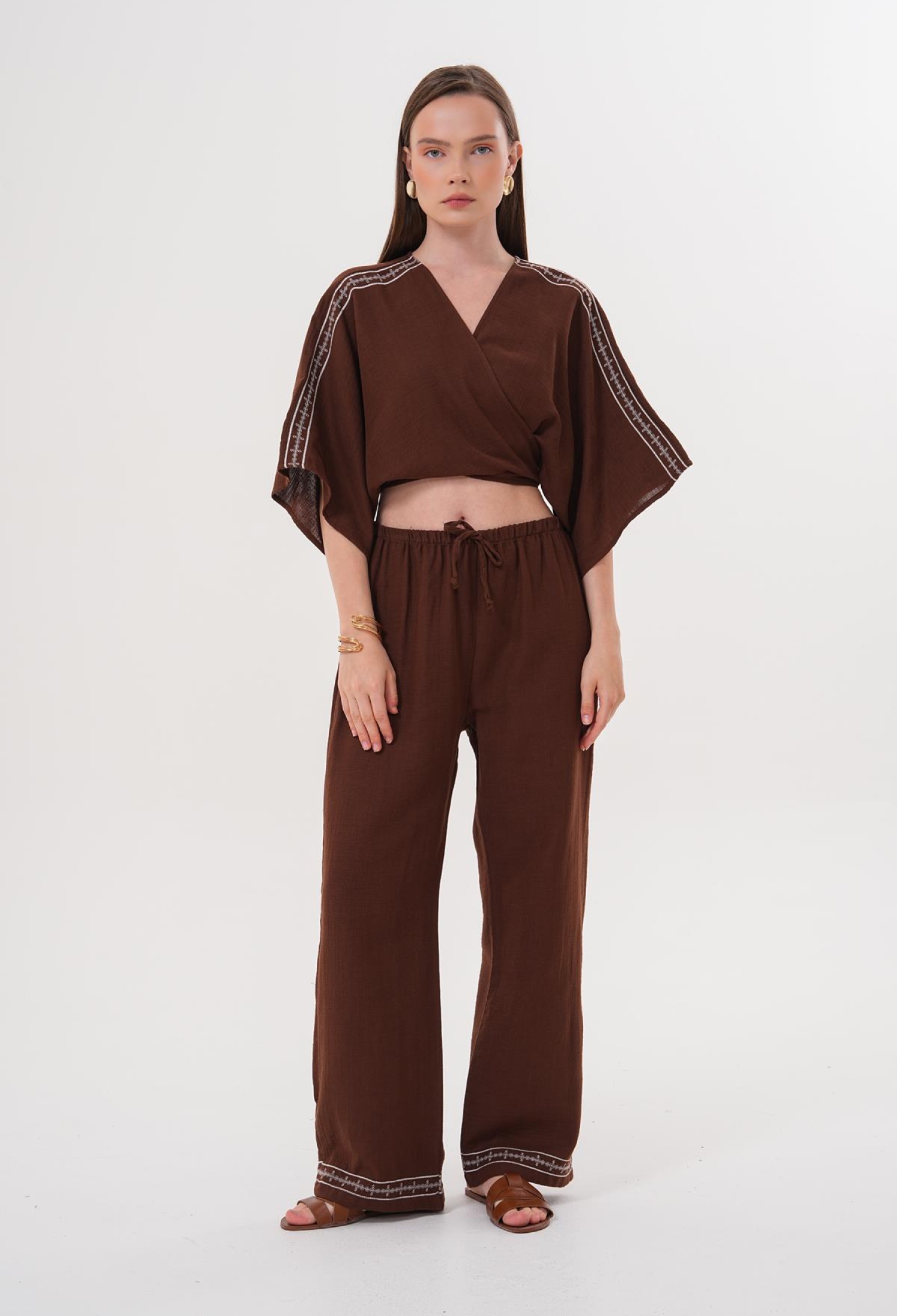 Shoulder Embroidery Detailed Tie Waist Shirt - Brand: Levure - Women & Kids, Baby Clothes Wholesale - TheBS Women