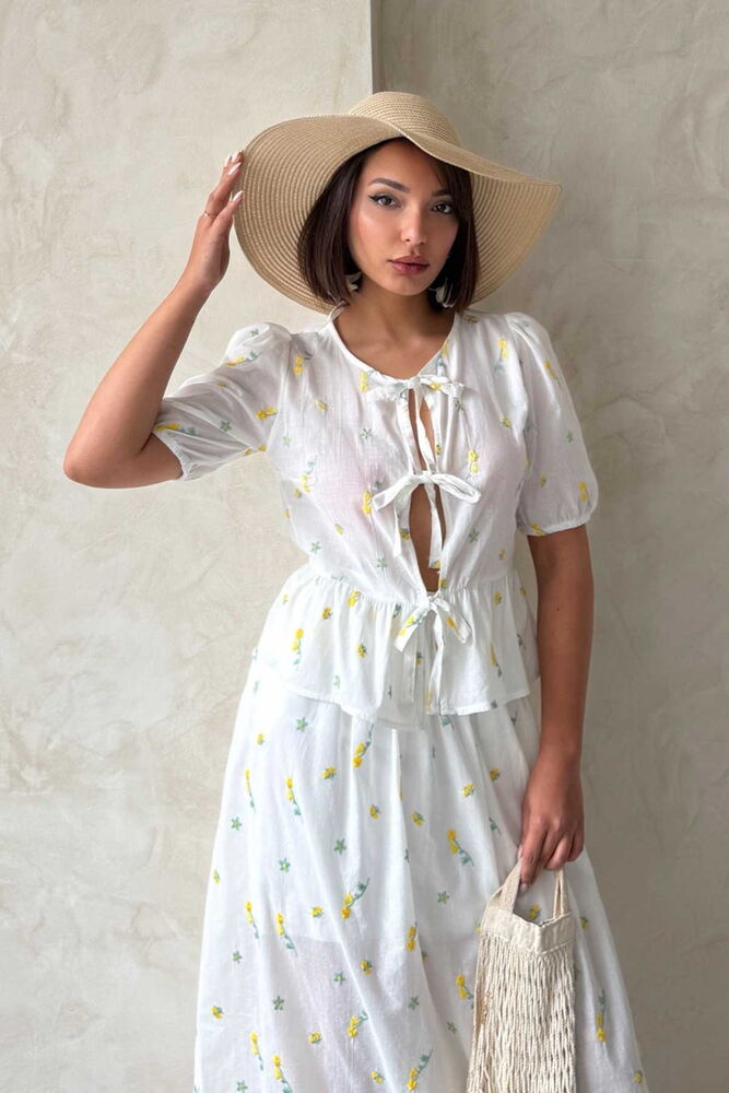 Front Tie Embroidered Voile Blouse - Brand: Topshow - Women & Kids, Baby Clothes Wholesale - TheBS Women