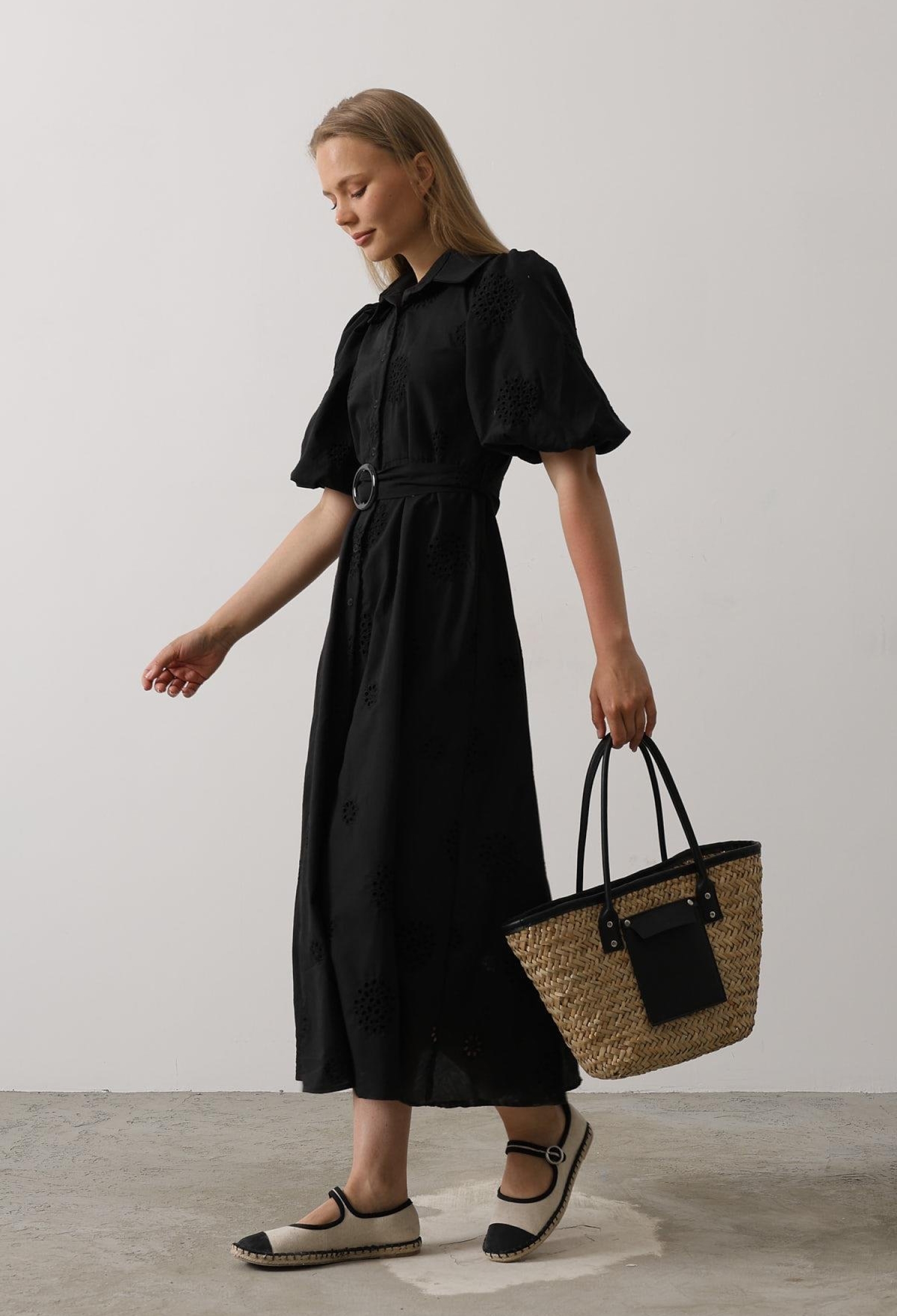 Embroidered Dress With Balloon Sleeve Belt - Brand: Reyon - Women & Kids, Baby Clothes Wholesale - TheBS Women