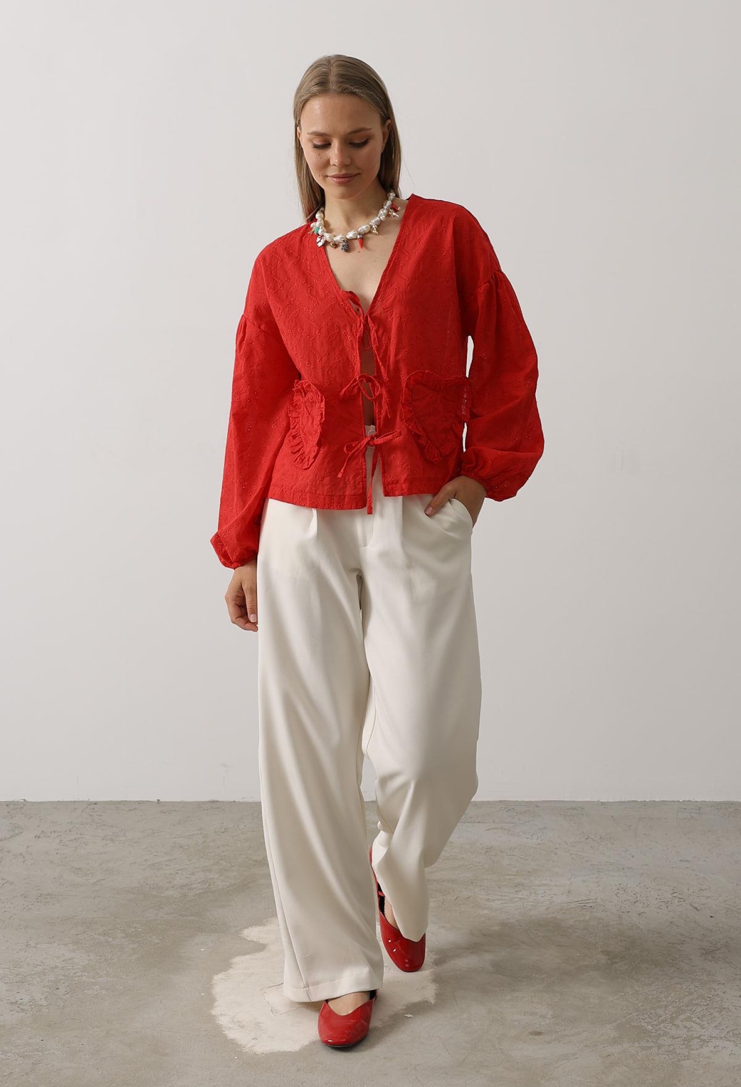 Heart Detailed Tie Embroidered Blouse - Brand: Reyon - Women & Kids, Baby Clothes Wholesale - TheBS Women