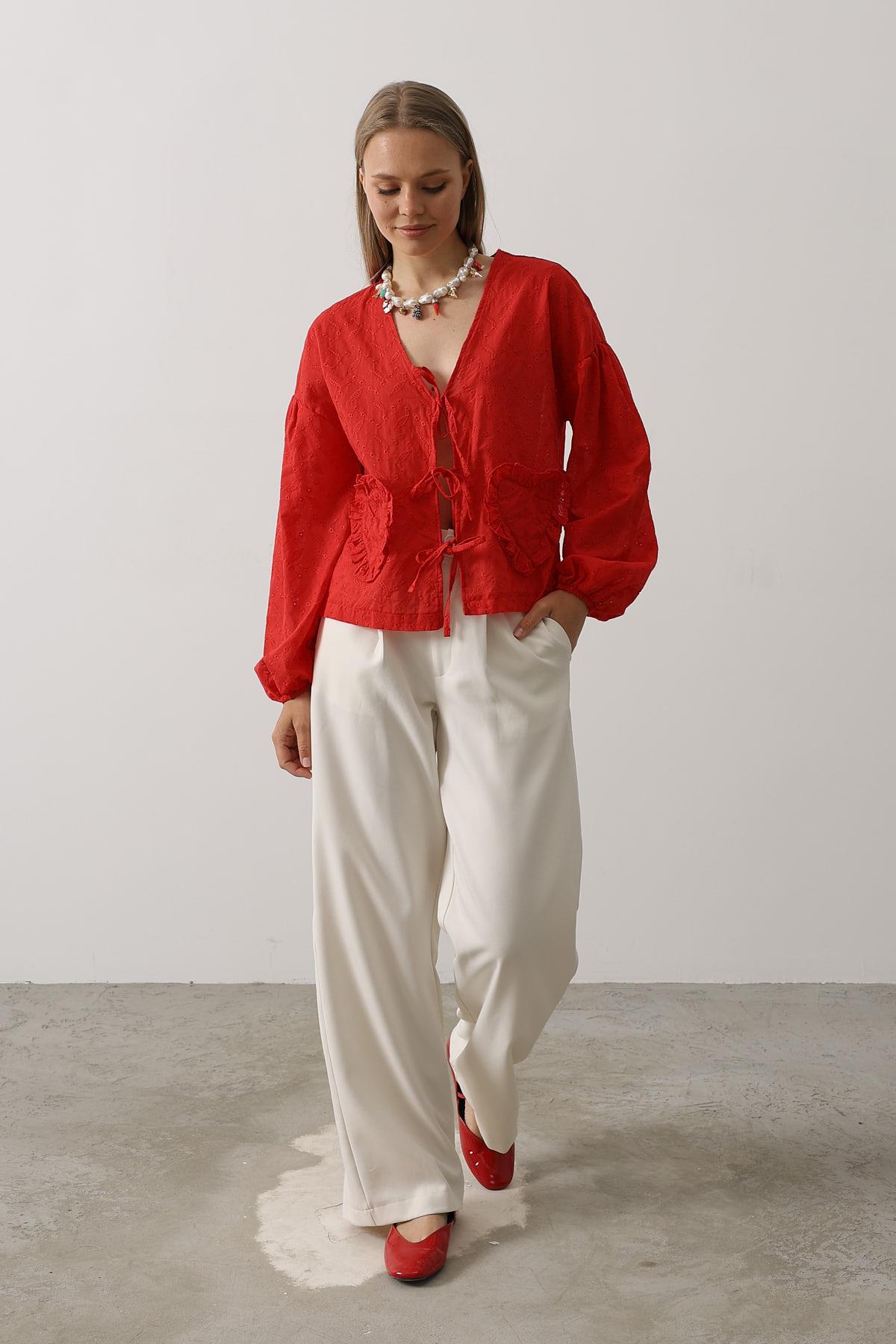 Heart Detailed Tie Embroidered Blouse - Brand: Reyon - Women & Kids, Baby Clothes Wholesale - TheBS Women