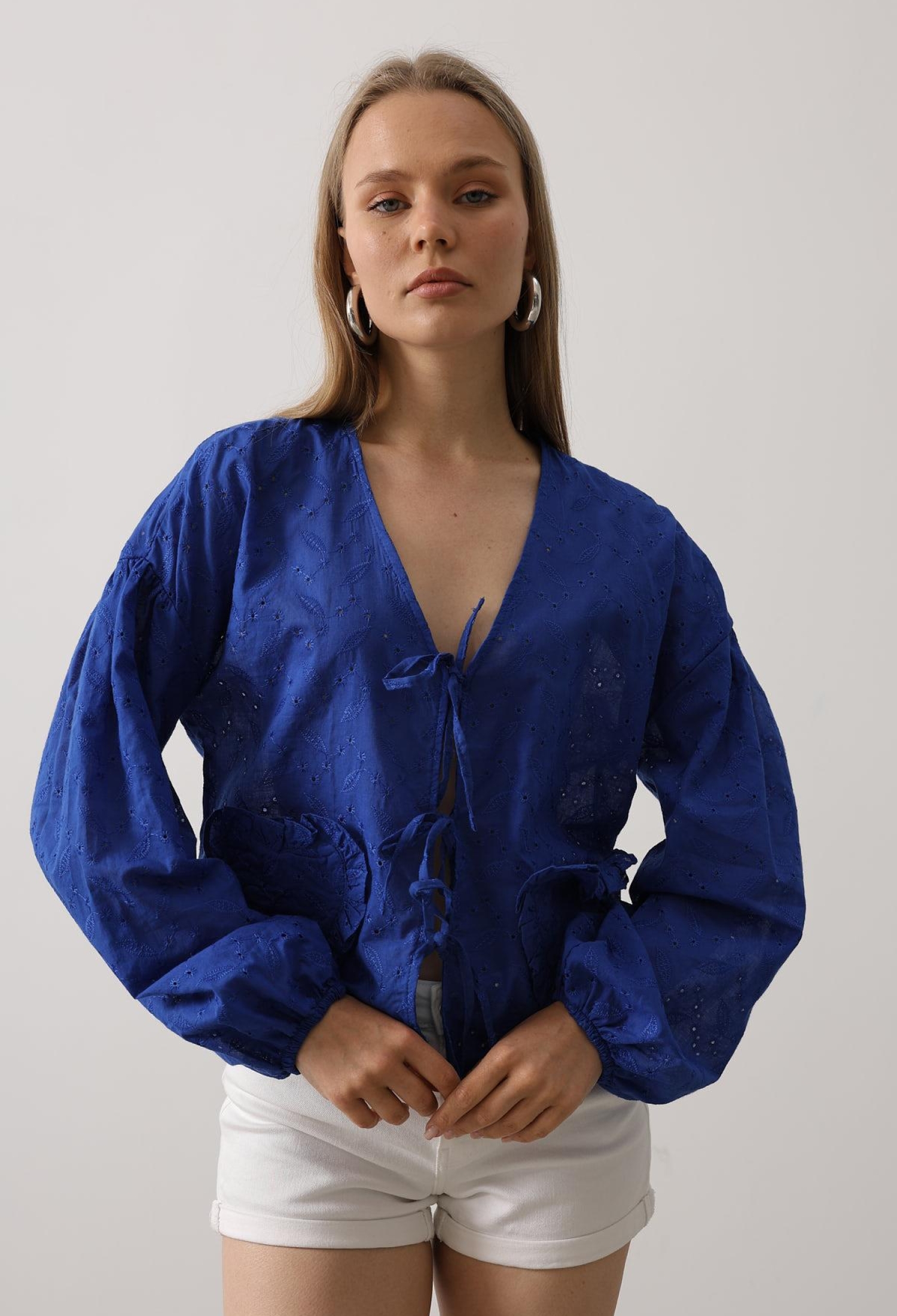 Heart Detailed Tie Embroidered Blouse - Saks - Brand: Reyon - Women & Kids, Baby Clothes Wholesale - TheBS Women