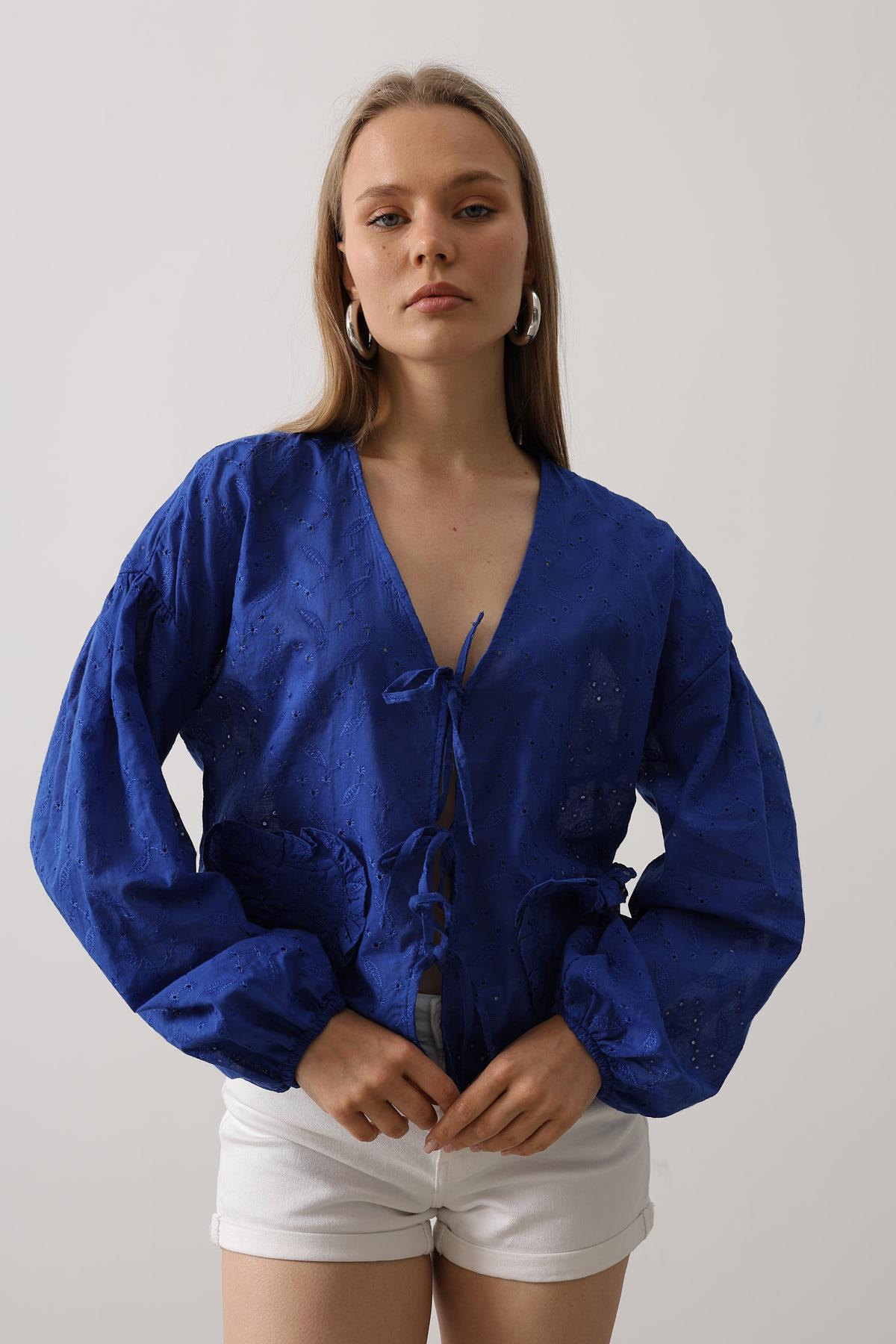 Heart Detailed Tie Embroidered Blouse – Saks – Brand: Reyon – Women & Kids, Baby Clothes Wholesale – TheBS Women