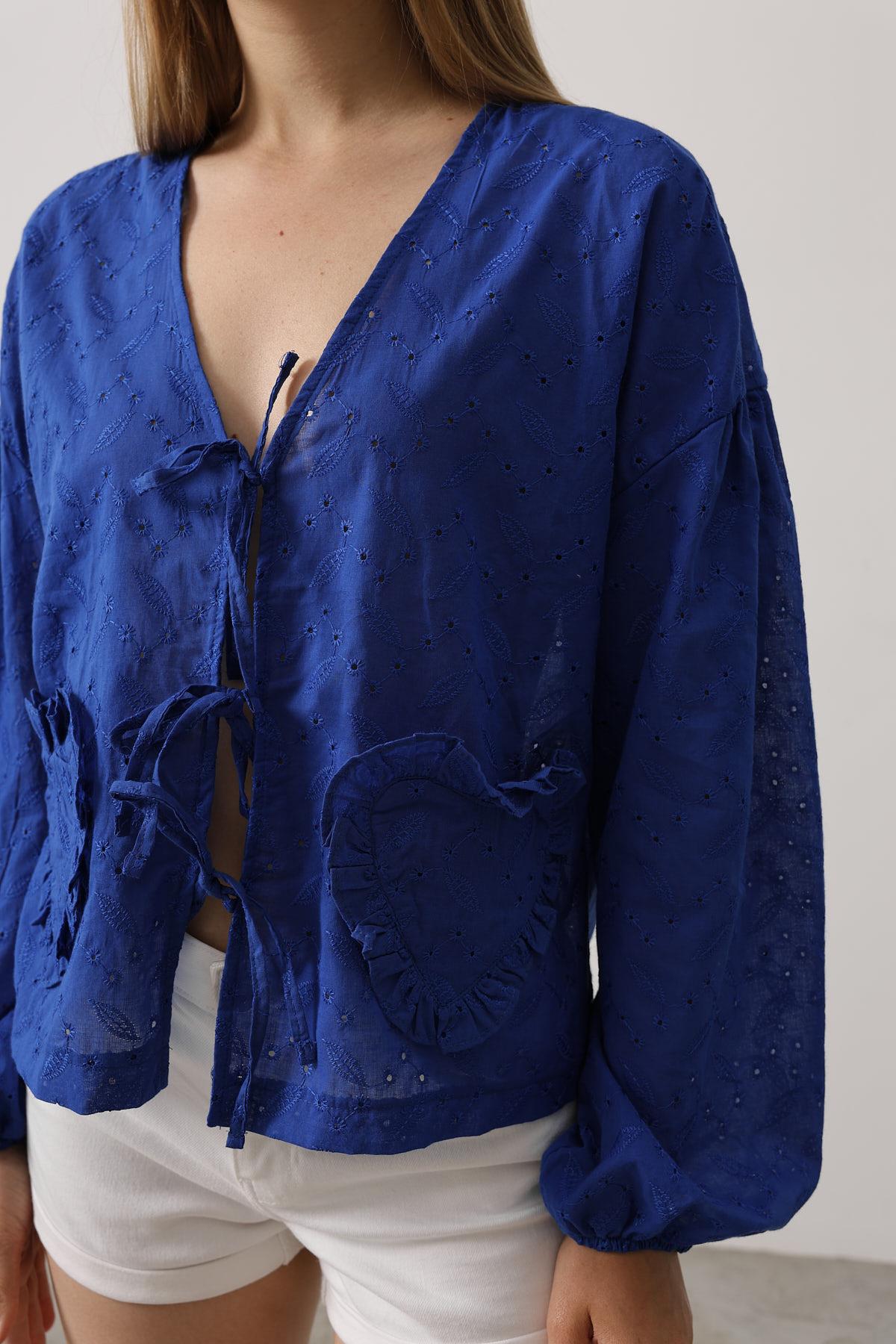 Heart Detailed Tie Embroidered Blouse – Saks – Brand: Reyon – Women & Kids, Baby Clothes Wholesale – TheBS Women