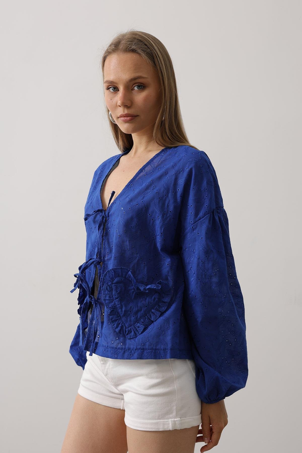 Heart Detailed Tie Embroidered Blouse – Saks – Brand: Reyon – Women & Kids, Baby Clothes Wholesale – TheBS Women