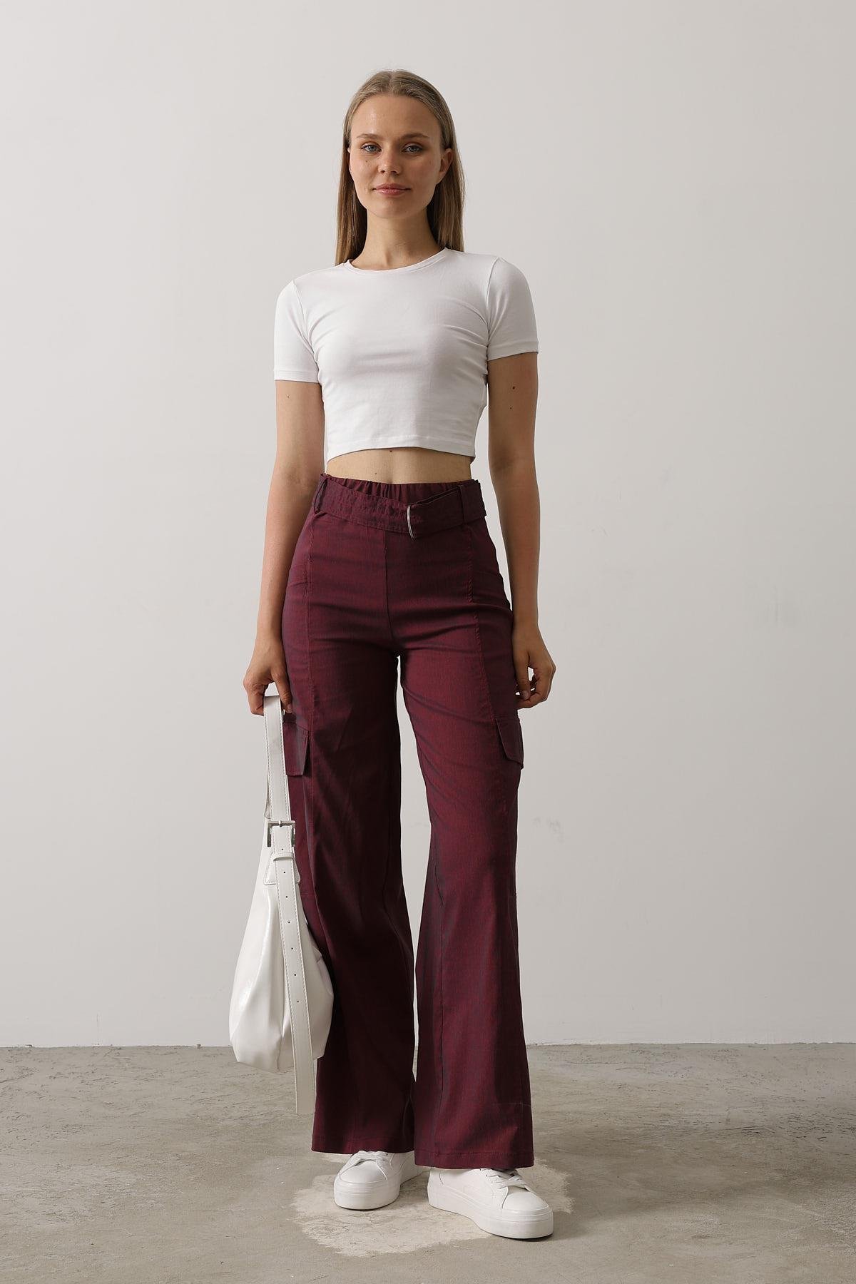 Belted Cargo Pants – Burgundy – Brand: Reyon – Women & Kids, Baby Clothes Wholesale – TheBS Women