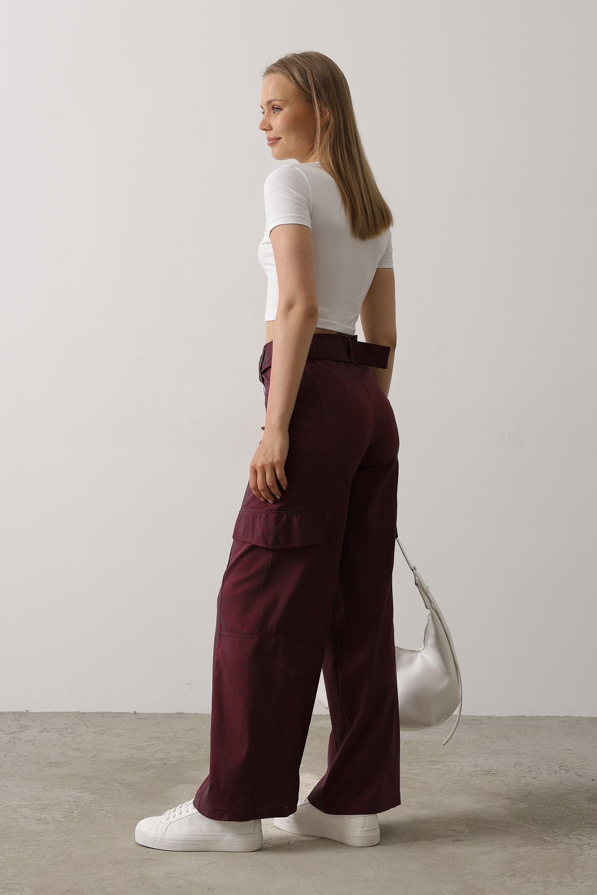Belted Cargo Pants – Burgundy – Brand: Reyon – Women & Kids, Baby Clothes Wholesale – TheBS Women