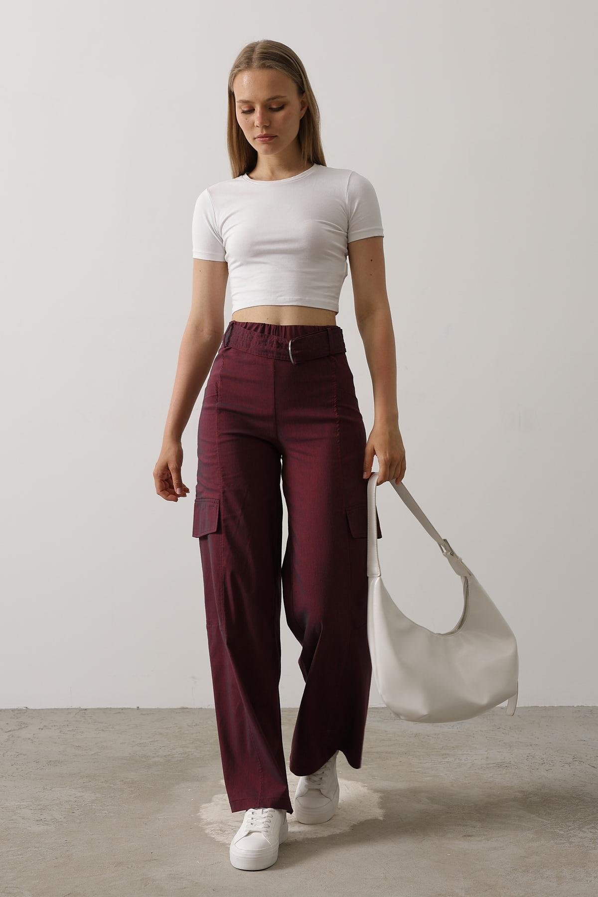 Belted Cargo Pants – Burgundy – Brand: Reyon – Women & Kids, Baby Clothes Wholesale – TheBS Women