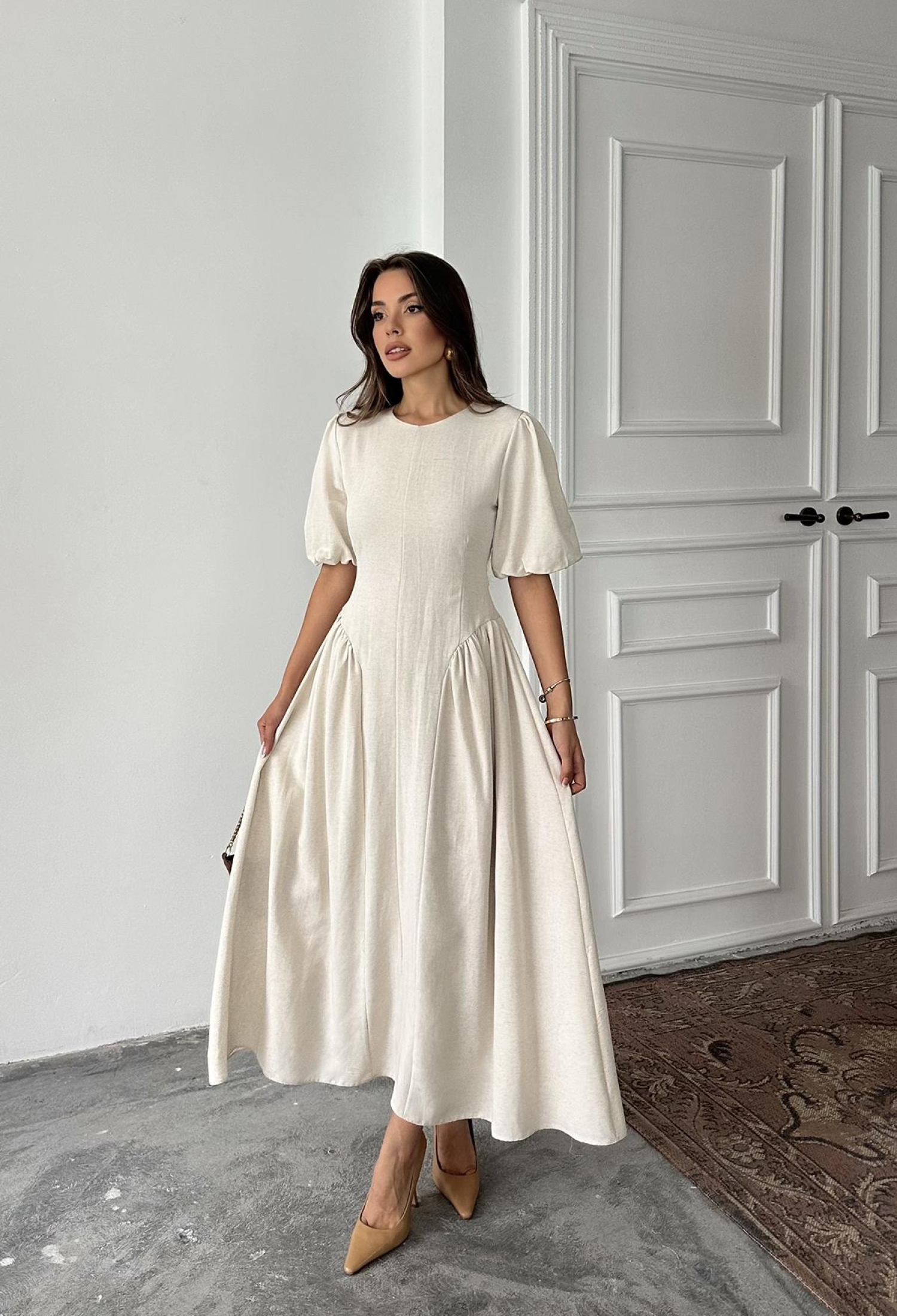 WholesaleBack Tie Ruffle Linen Dress - Brand: Elisa - Women & Kids, Baby Clothes Wholesale - TheBS Women