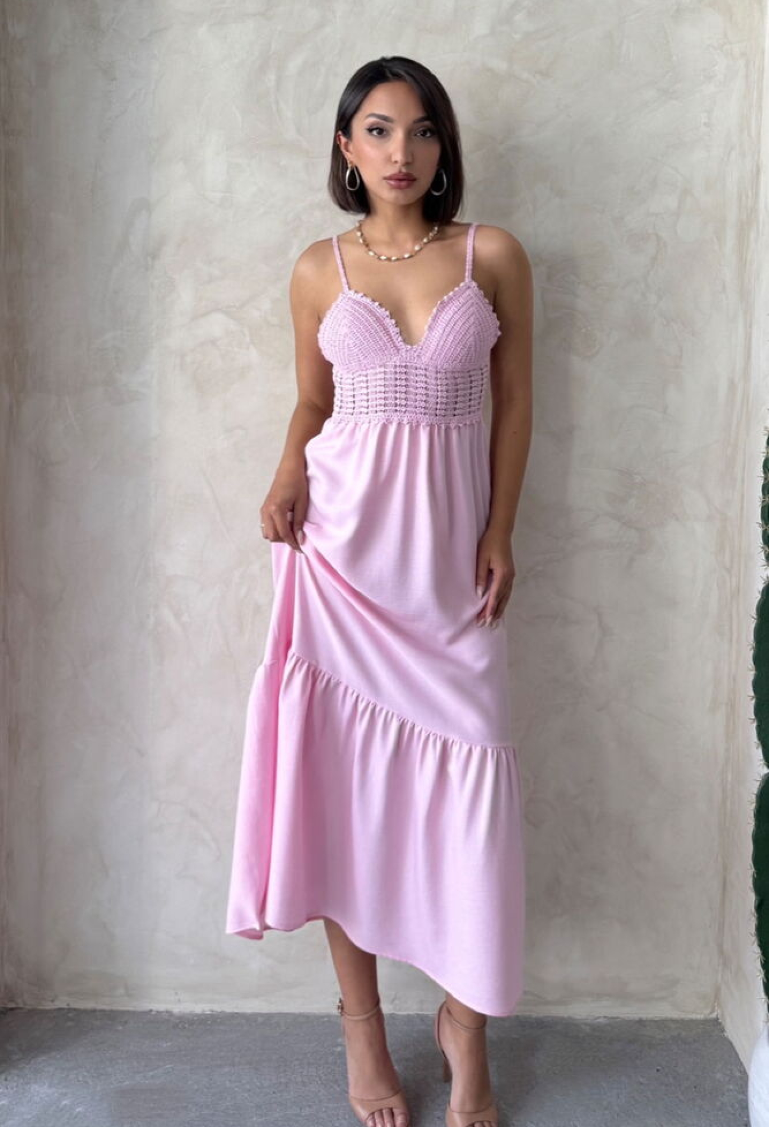 Linen Strap V-Neck Halter Dress - Brand: Topshow - Women & Kids, Baby Clothes Wholesale - TheBS Women