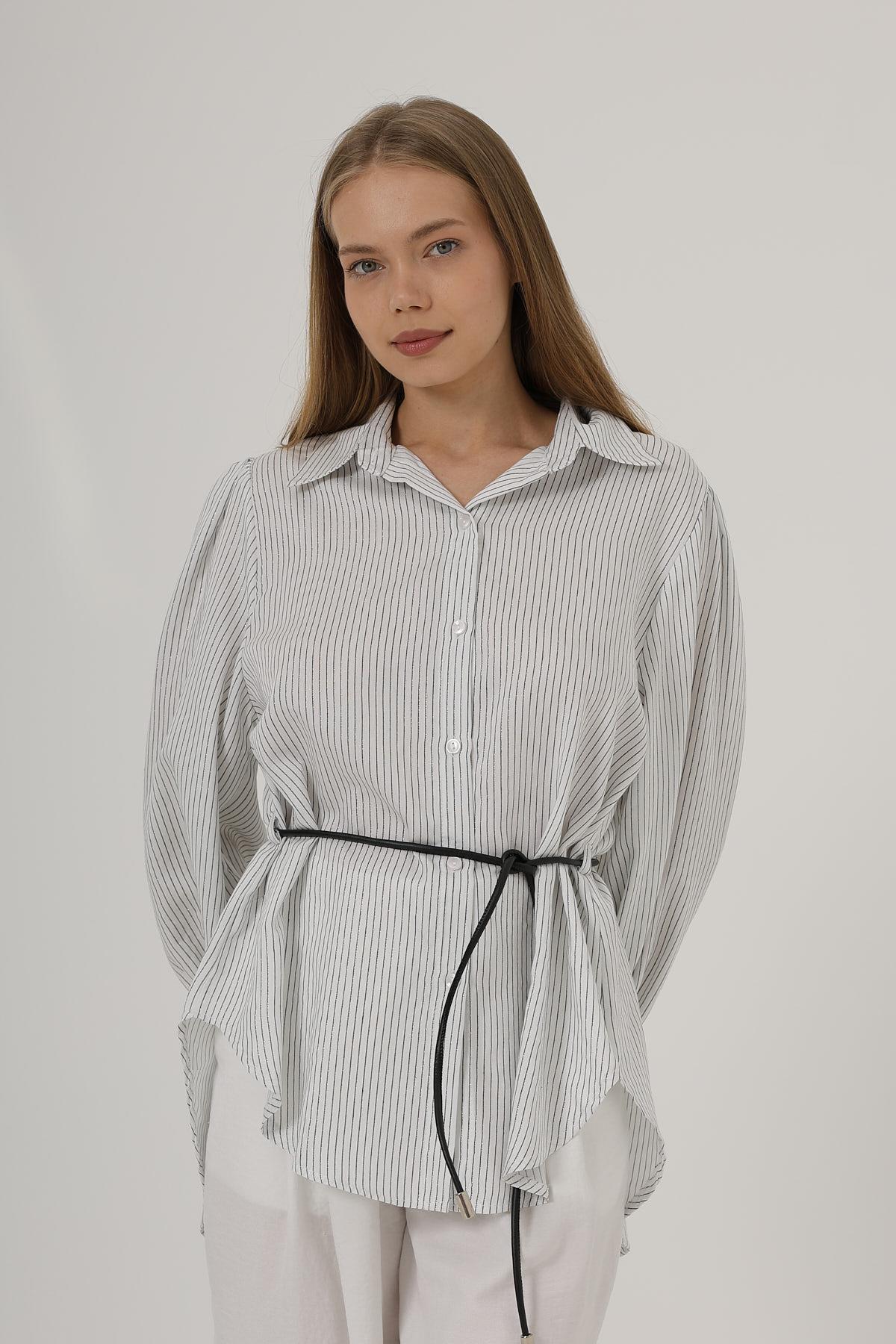 Silvery Striped Belted Shirt - Brand: Reyon - Women & Kids, Baby Clothes Wholesale - TheBS Women