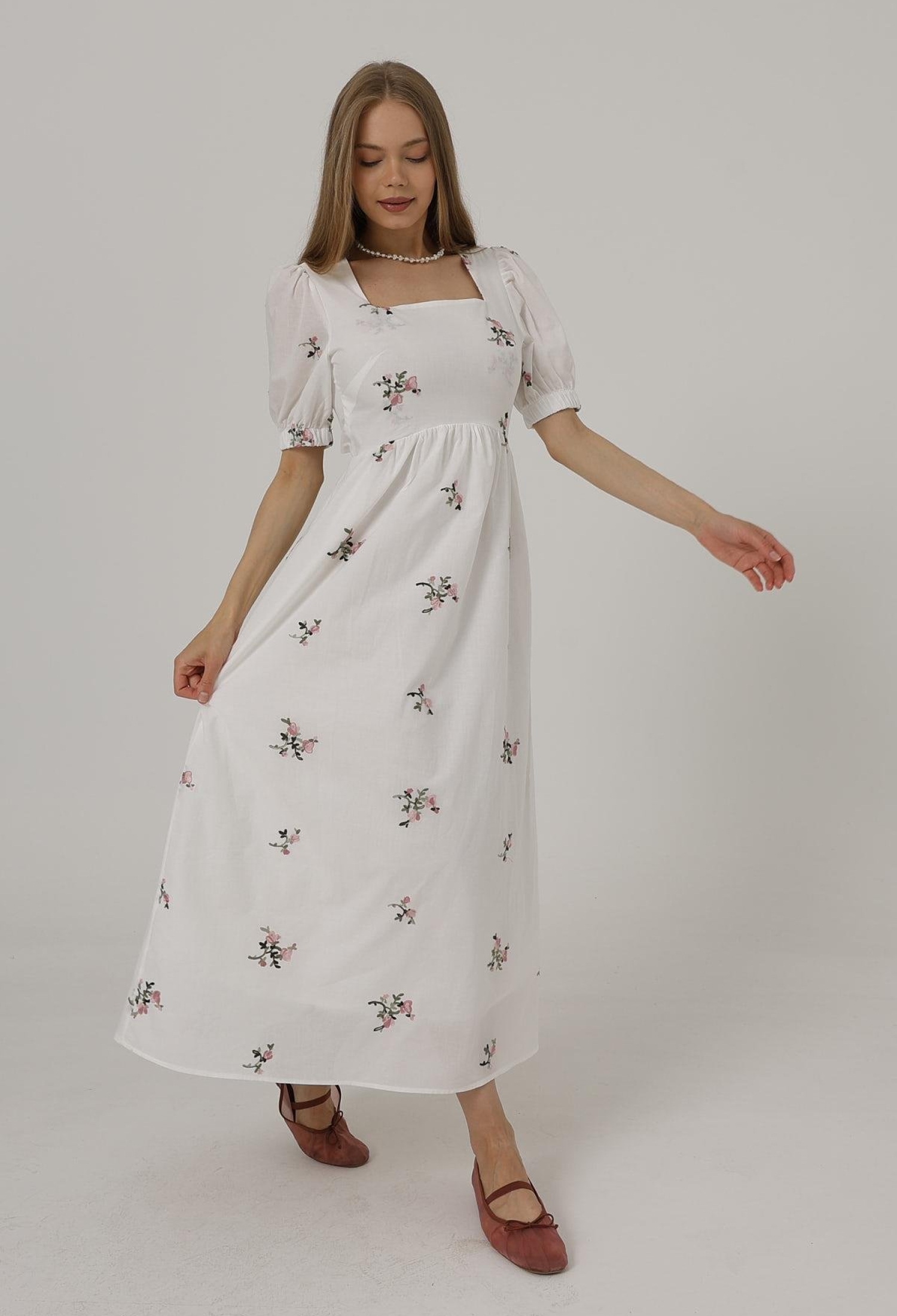 Embroidered Back Bow Tie Dress - White - Brand: Reyon - Women & Kids, Baby Clothes Wholesale - TheBS Women