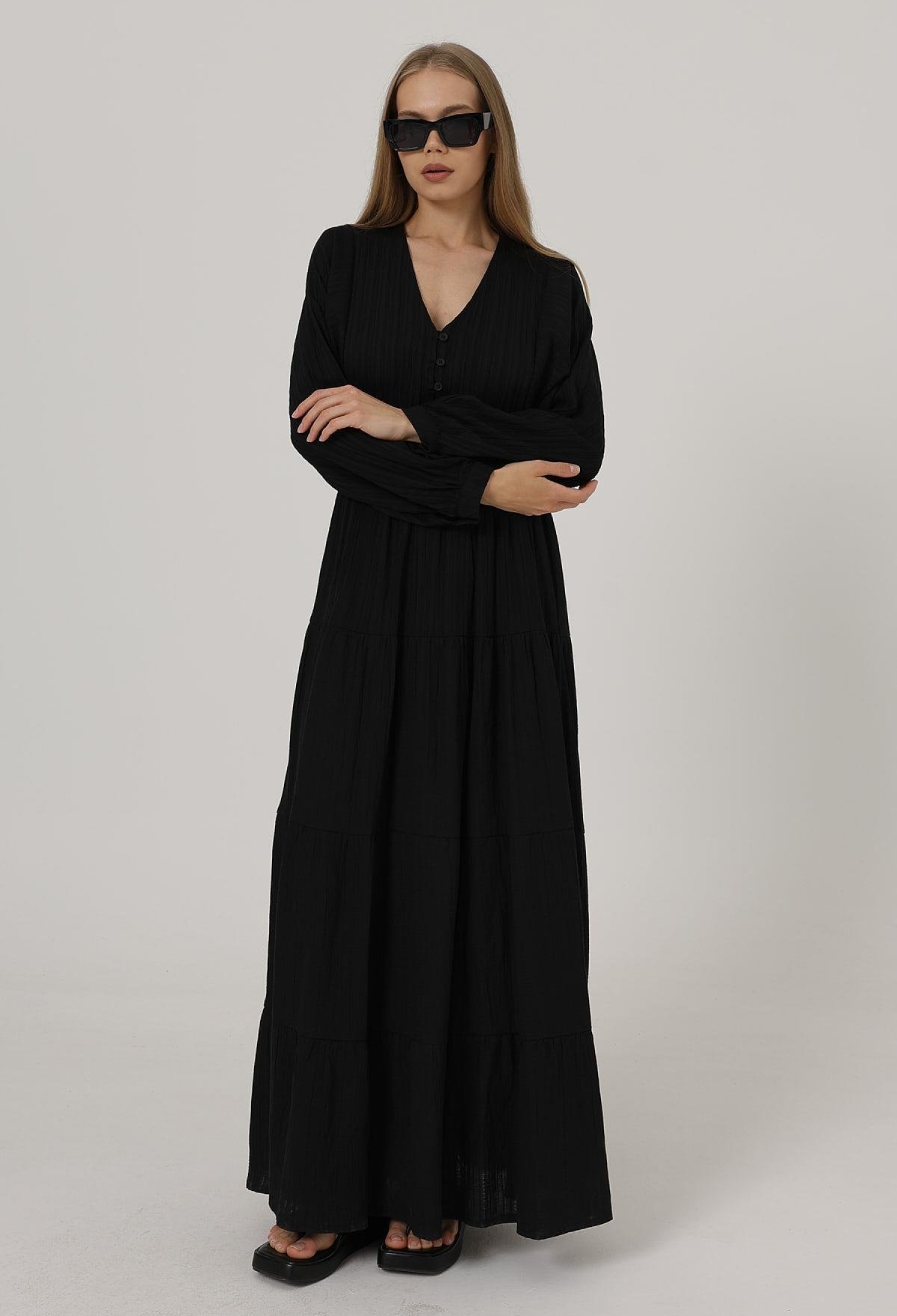 Half Button Front Long Sleeve Belted Dress - Brand: Reyon - Women & Kids, Baby Clothes Wholesale - TheBS Women