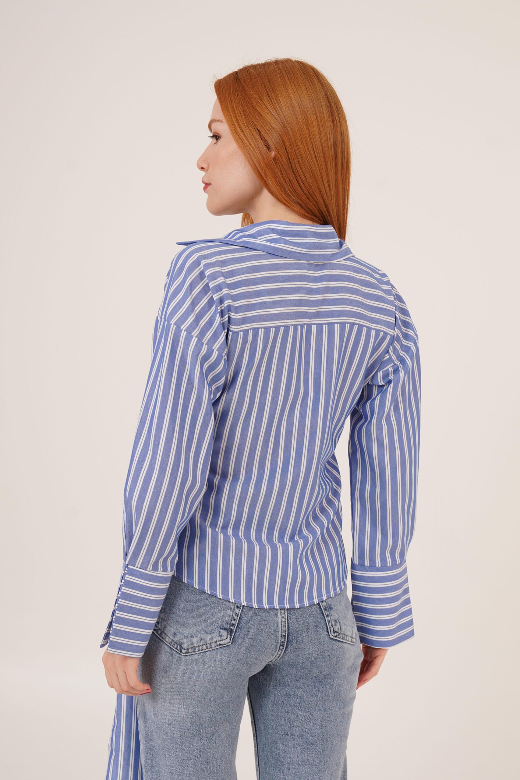 Side Tie Detailed Striped Blue Wholesale Shirt – Brand: Lustrin – Women & Kids, Baby Clothes Wholesale – TheBS Women