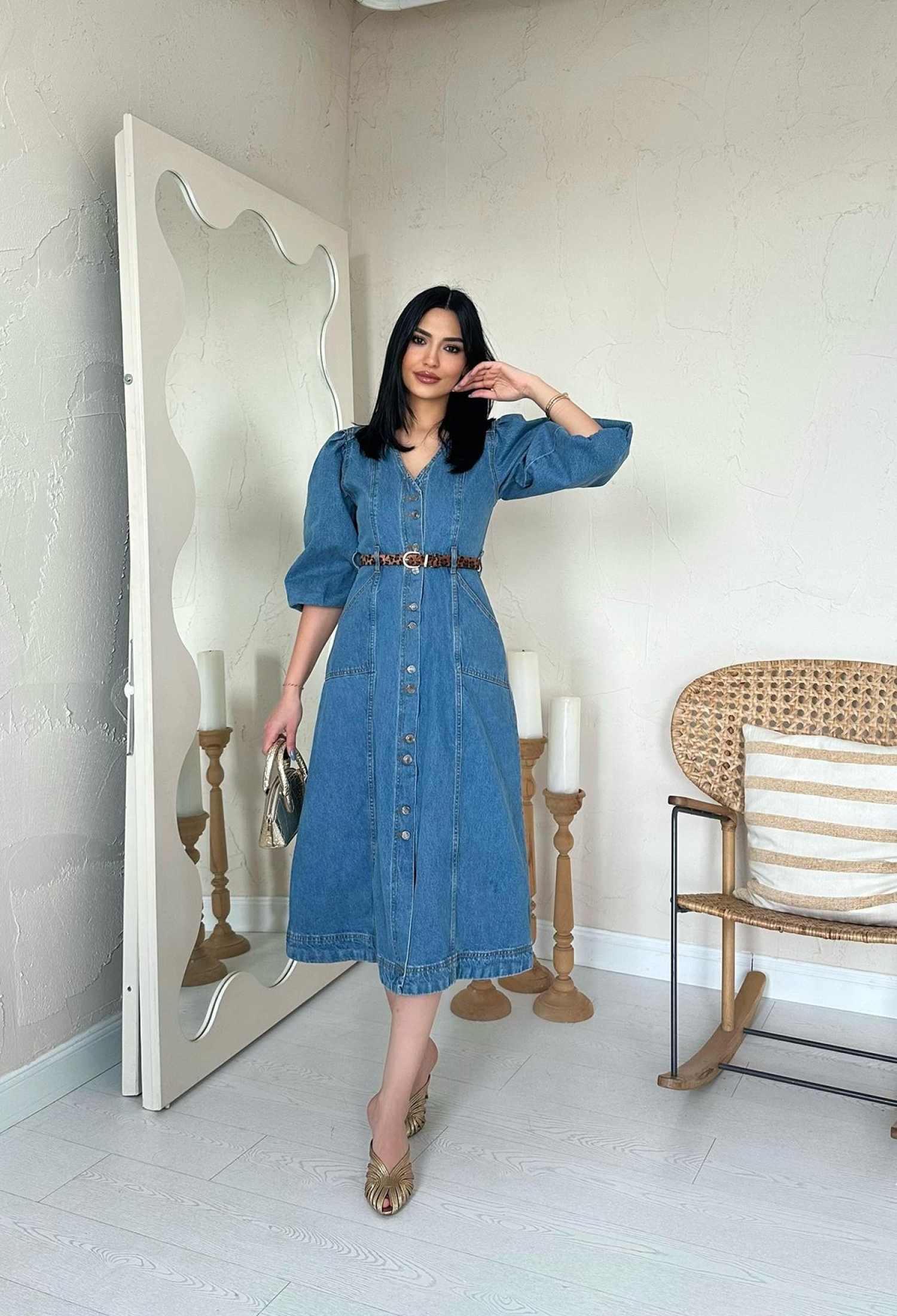 Balloon Sleeve Jeans Dress - Brand: Elisa - Women & Kids, Baby Clothes Wholesale - TheBS Women