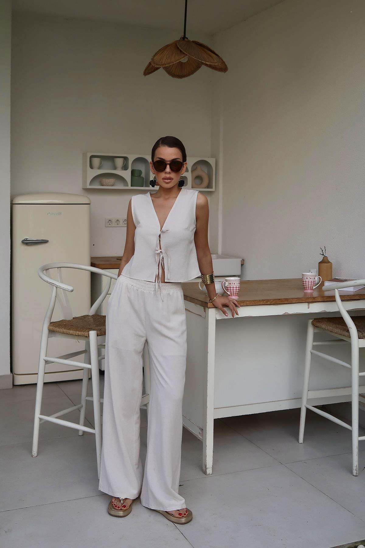 Linen Set With Bow Front - Stone - Brand: Elisa - Women & Kids, Baby Clothes Wholesale - TheBS Women