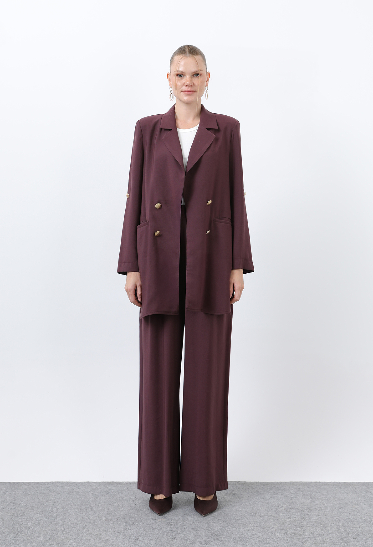 Women's Button Detailed Pants Blazer Jacket Suit - Brand: Puane - Women & Kids, Baby Clothes Wholesale - TheBS Women