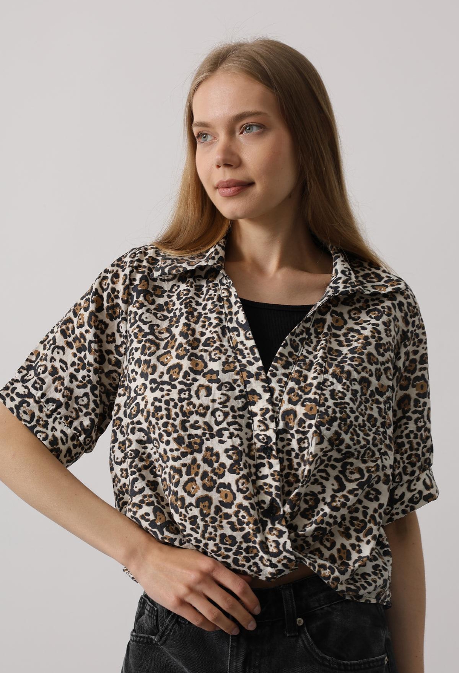 Garnished Leopard Pattern Shirt - Leopard - Brand: Reyon - Women & Kids, Baby Clothes Wholesale - TheBS Women
