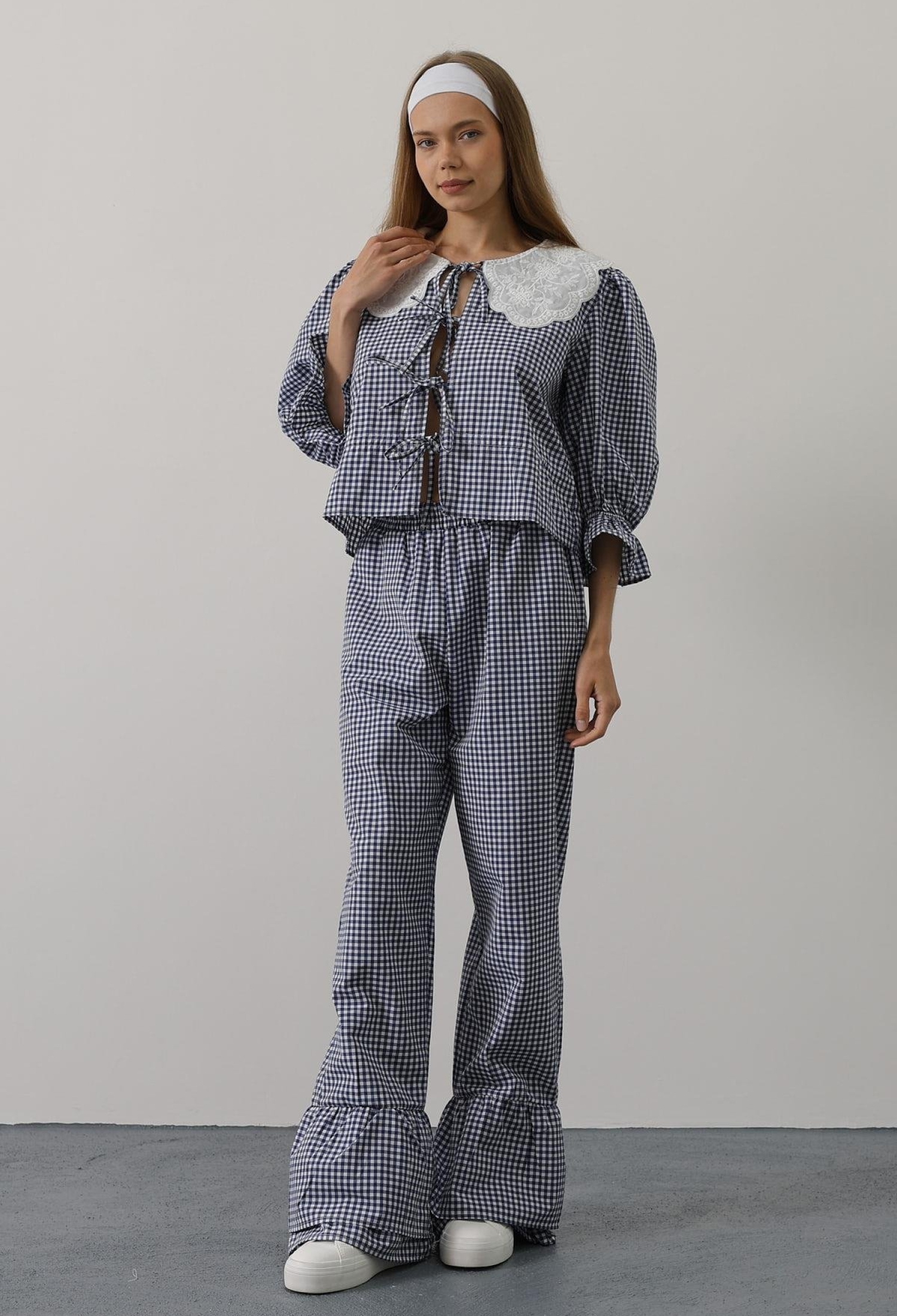 Lace Collar Square Pattern Suit - Navy - Brand: Reyon - Women & Kids, Baby Clothes Wholesale - TheBS Women