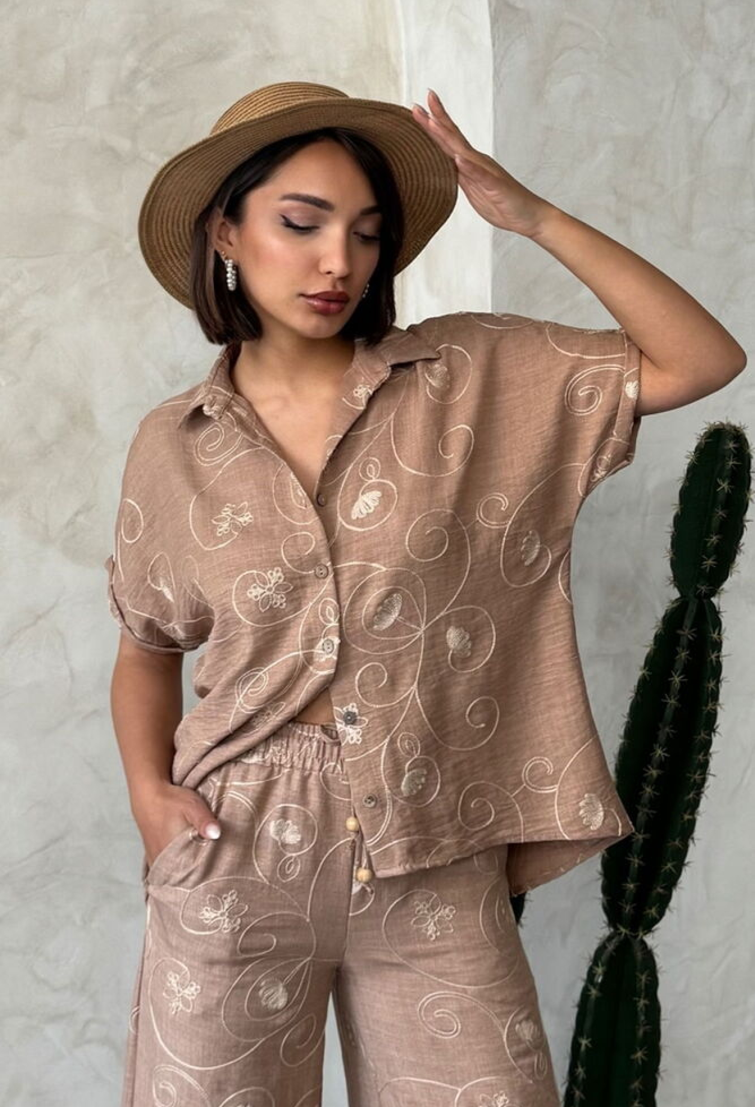 Embroidered Shirt - Light Brown Dsn2 - Brand: Topshow - Women & Kids, Baby Clothes Wholesale - TheBS Women