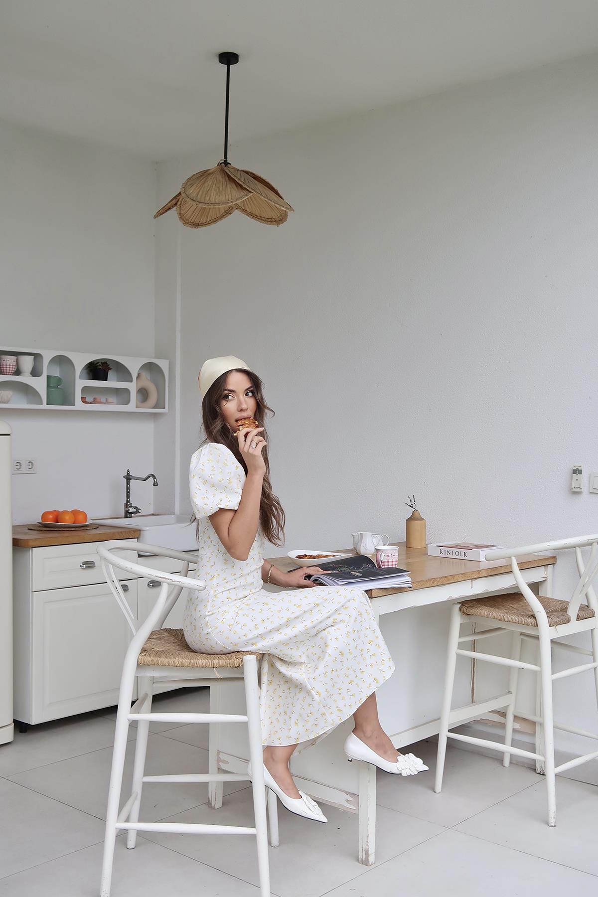 White A-Line Midi Dress With Puff Short Sleeves – Brand: Elisa – Women & Kids, Baby Clothes Wholesale – TheBS Women