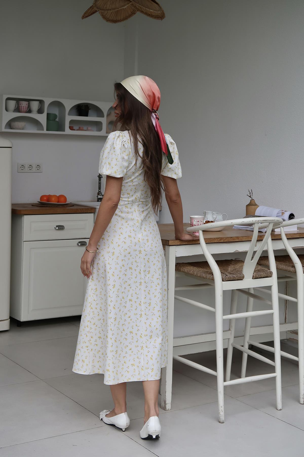 White A-Line Midi Dress With Puff Short Sleeves – Brand: Elisa – Women & Kids, Baby Clothes Wholesale – TheBS Women