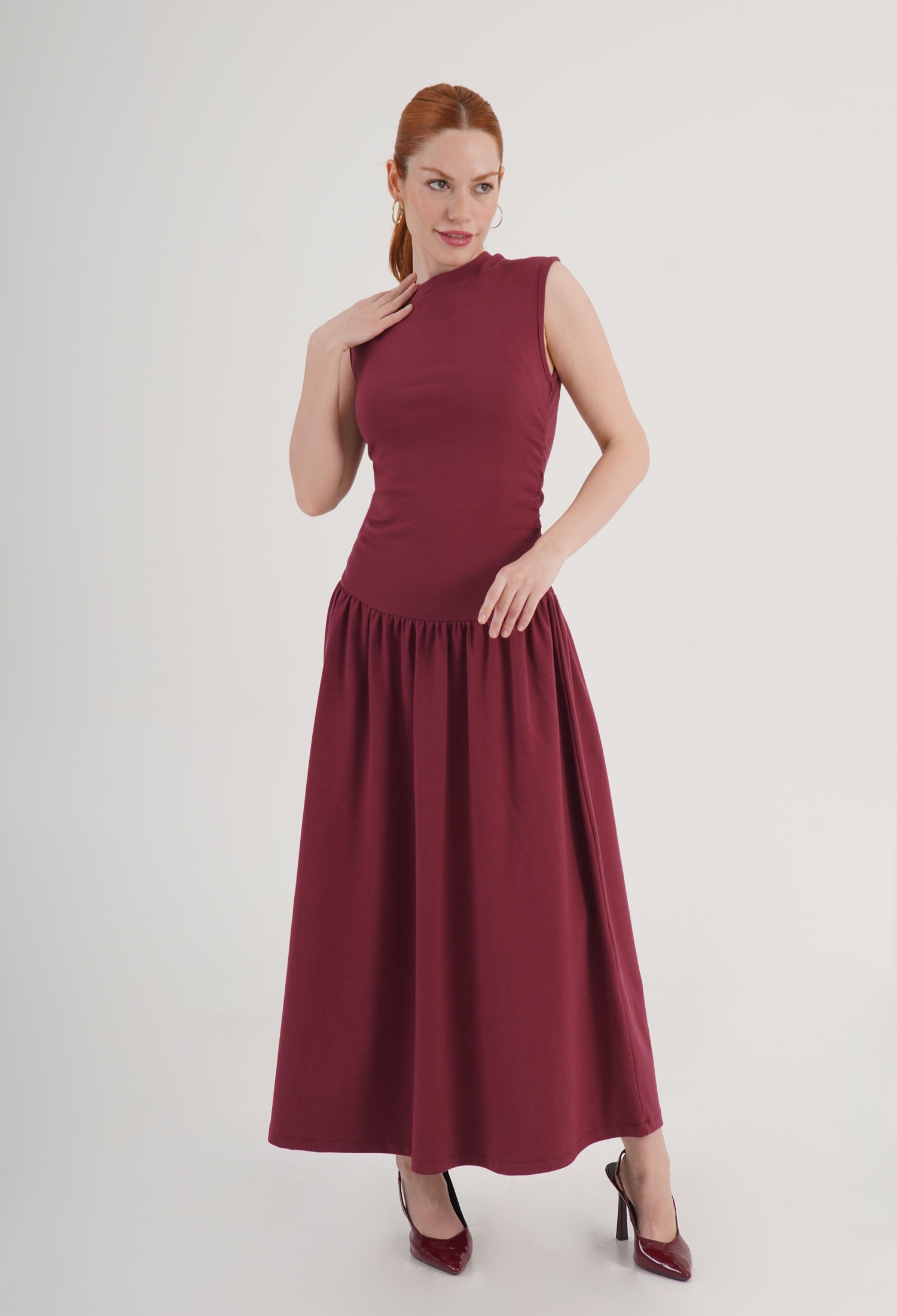 Claret Red Fit And Flare Dress - Brand: Lustrin - Women & Kids, Baby Clothes Wholesale - TheBS Women