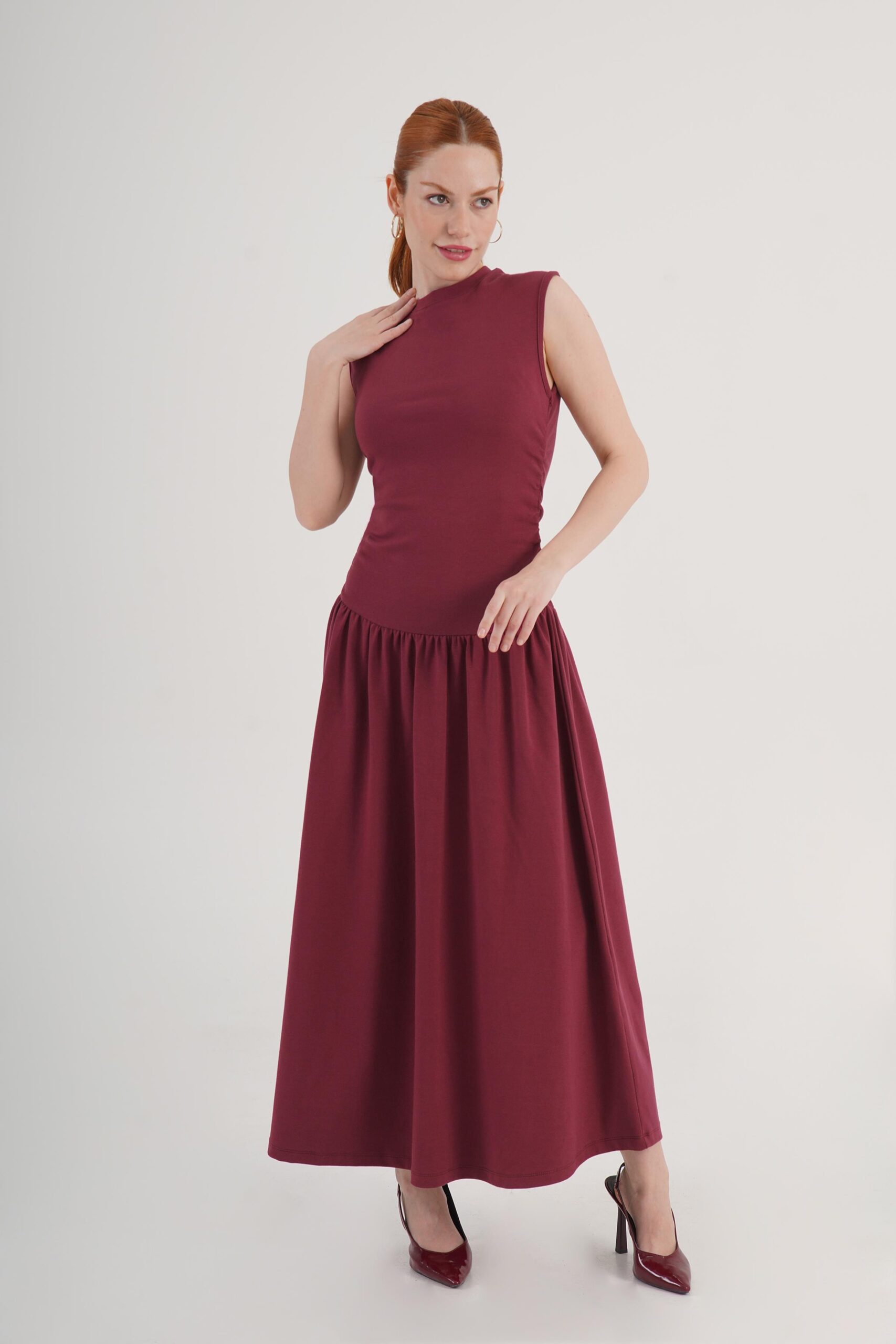 Claret Red Fit And Flare Dress - Brand: Lustrin - Women & Kids, Baby Clothes Wholesale - TheBS Women