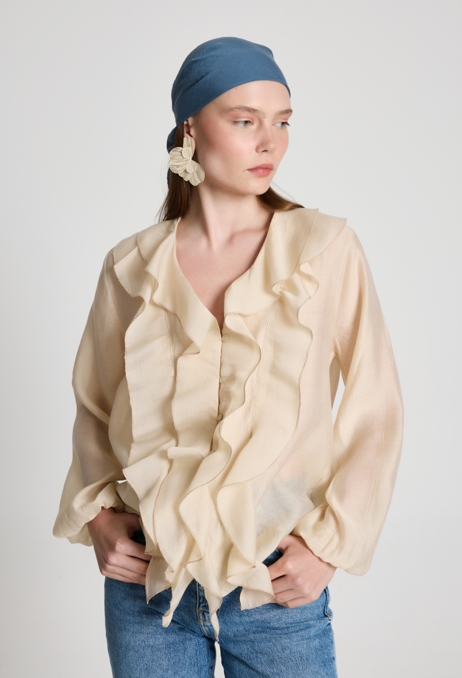 Beige Shirt With V-Neck And Balloon Sleeves - Brand: First Angels - Women & Kids, Baby Clothes Wholesale - TheBS Women