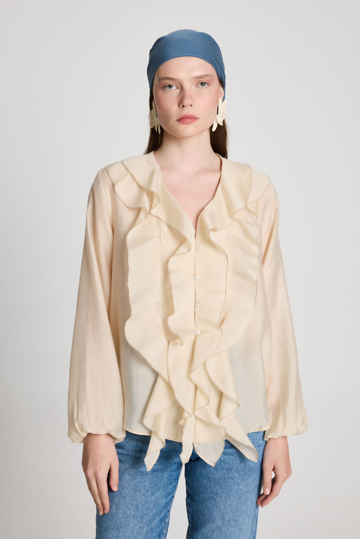 Beige Shirt With V-Neck And Balloon Sleeves - Brand: First Angels - Women & Kids, Baby Clothes Wholesale - TheBS Women Beige Shirt With V-Neck And Balloon Sleeves - Brand: First Angels - Women & Kids, Baby Clothes Wholesale - TheBS Women