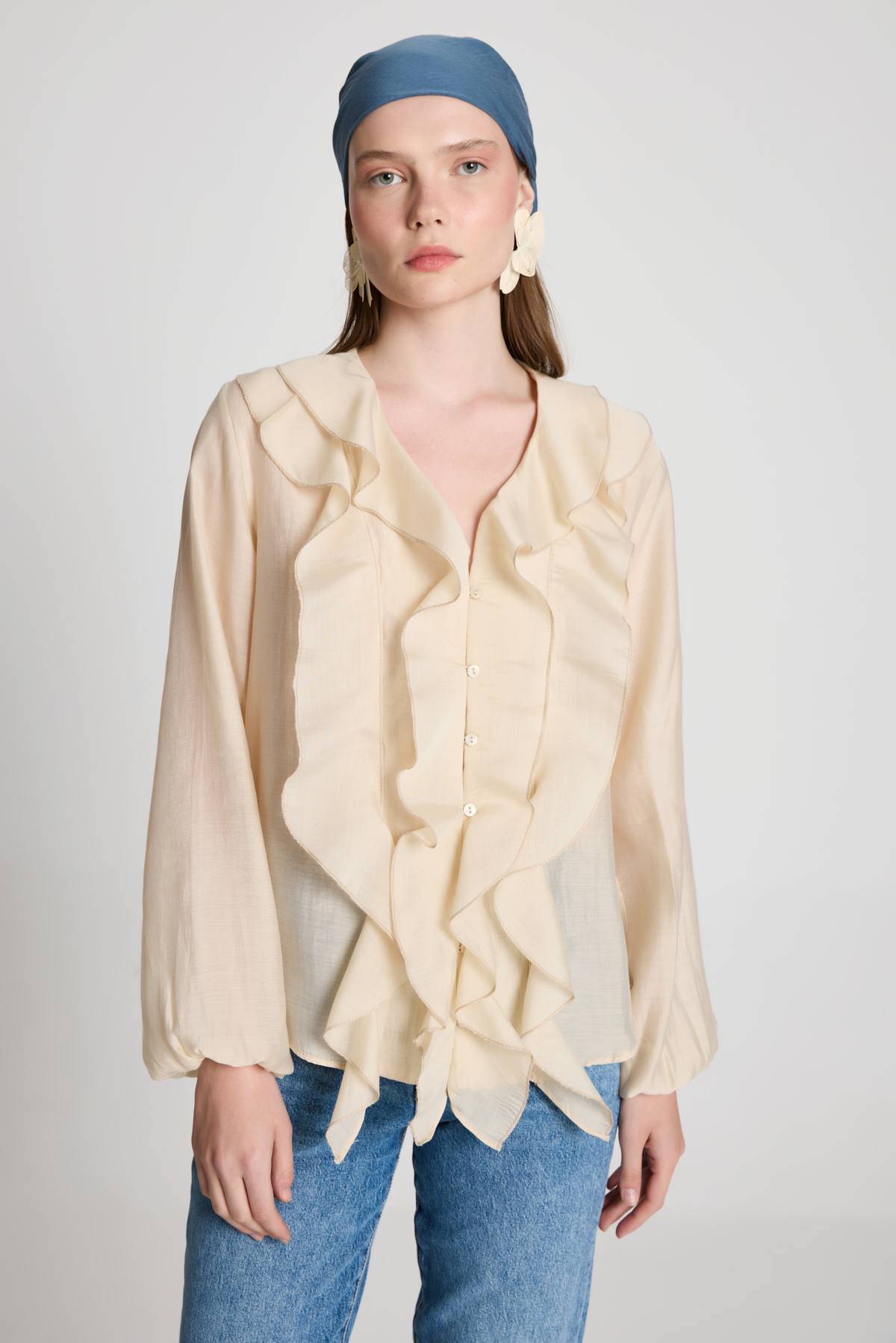 Beige Shirt With V-Neck And Balloon Sleeves - Brand: First Angels - Women & Kids, Baby Clothes Wholesale - TheBS Women Beige Shirt With V-Neck And Balloon Sleeves - Brand: First Angels - Women & Kids, Baby Clothes Wholesale - TheBS Women