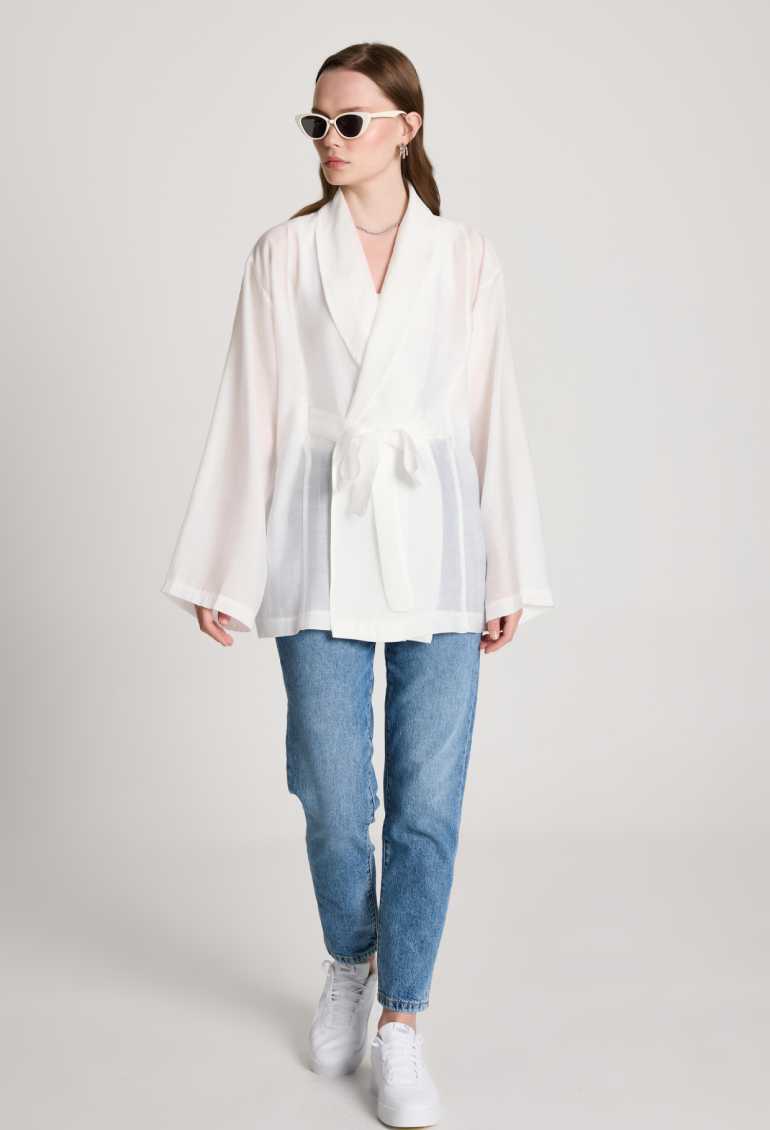 White Kimono With Shawl Collar And Tie Closure - Brand: First Angels - Women & Kids, Baby Clothes Wholesale - TheBS Women