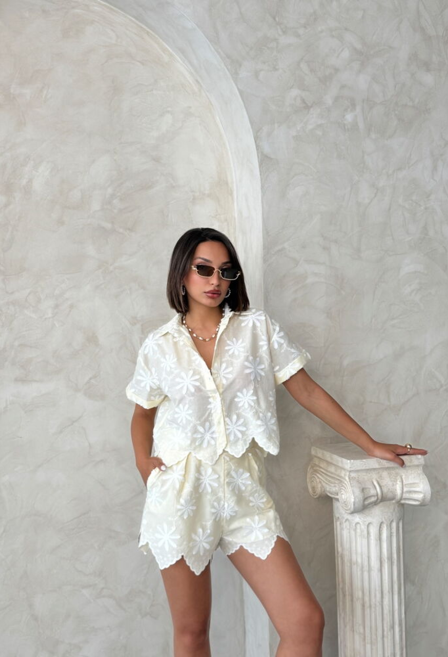 Ecru Paper Bag Shorts With Floral Pattern - Brand: Topshow - Women & Kids, Baby Clothes Wholesale - TheBS Women