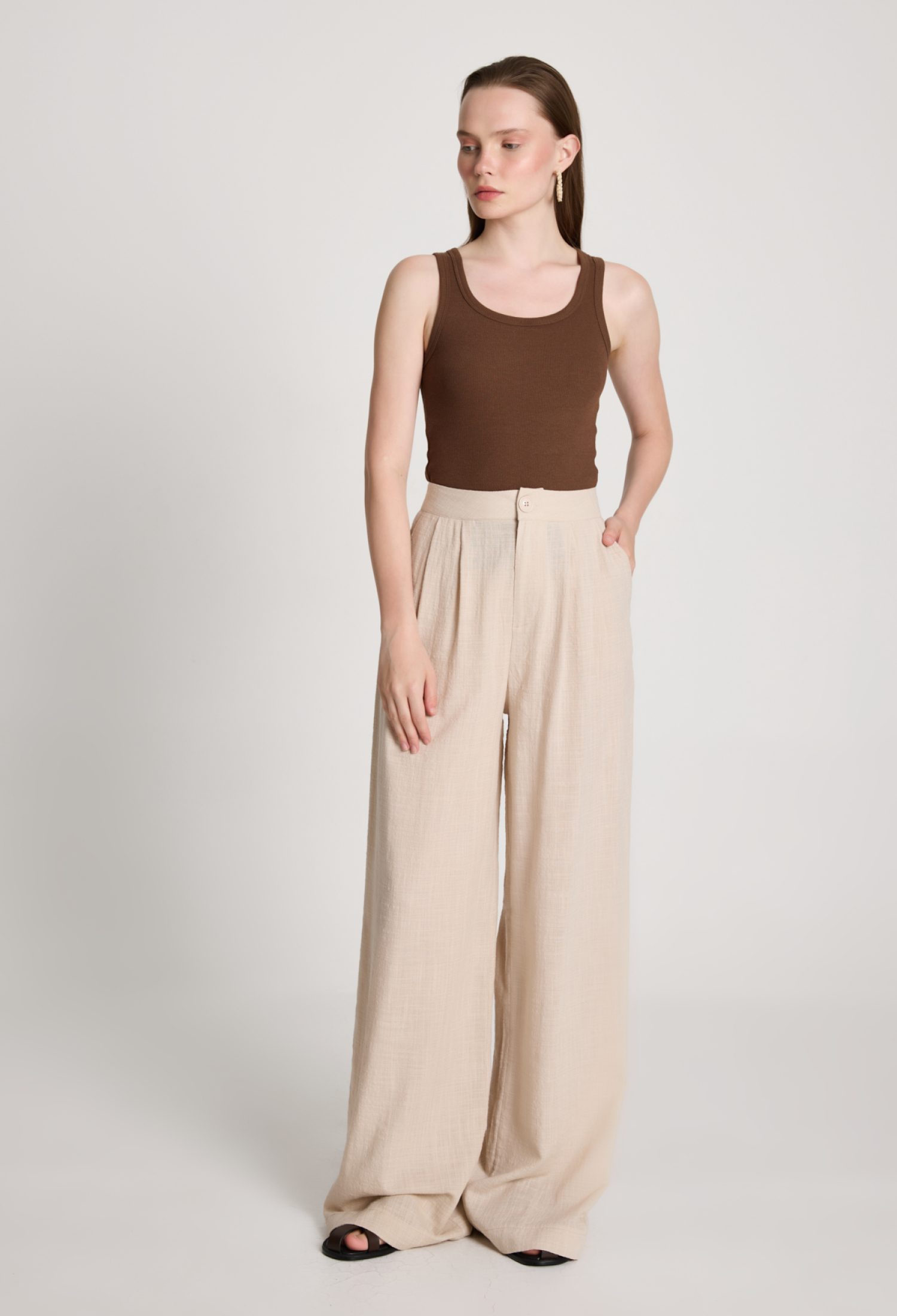 Beige Palazzo Pants High Waist Wide Leg - Brand: First Angels - Women & Kids, Baby Clothes Wholesale - TheBS Women