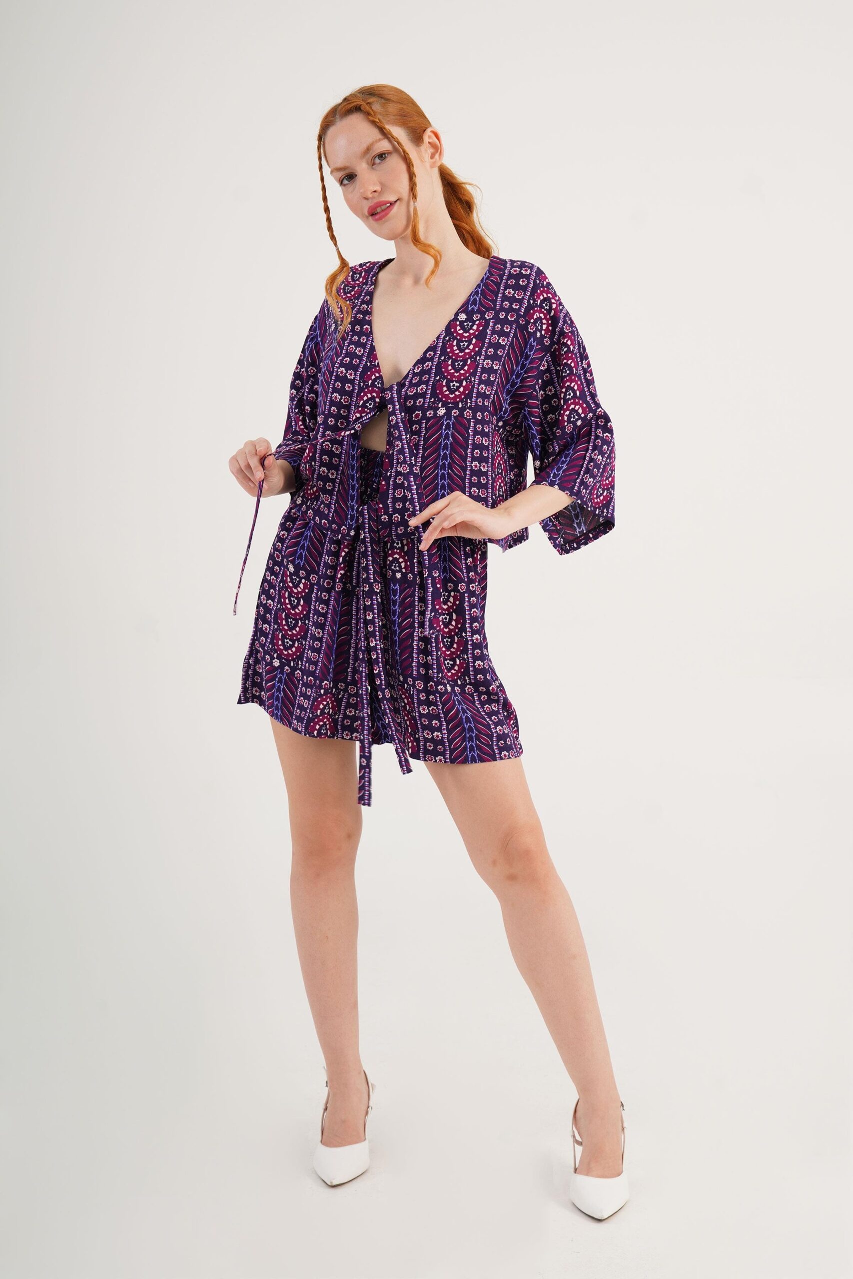 Purple Boho Casual Set With Paper Bag Shorts – Brand: Lustrin – Women & Kids, Baby Clothes Wholesale – TheBS Women