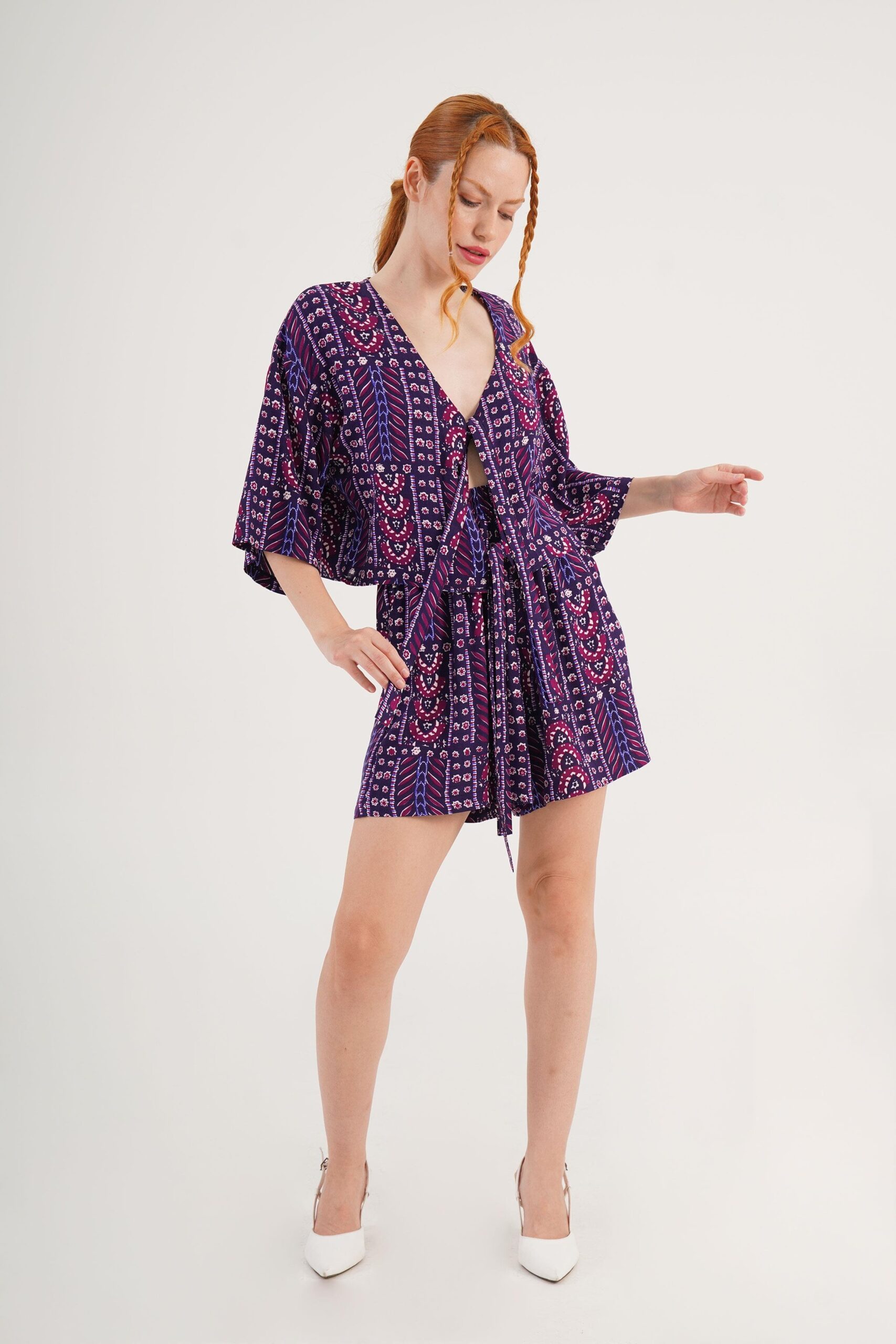 Purple Boho Casual Set With Paper Bag Shorts – Brand: Lustrin – Women & Kids, Baby Clothes Wholesale – TheBS Women